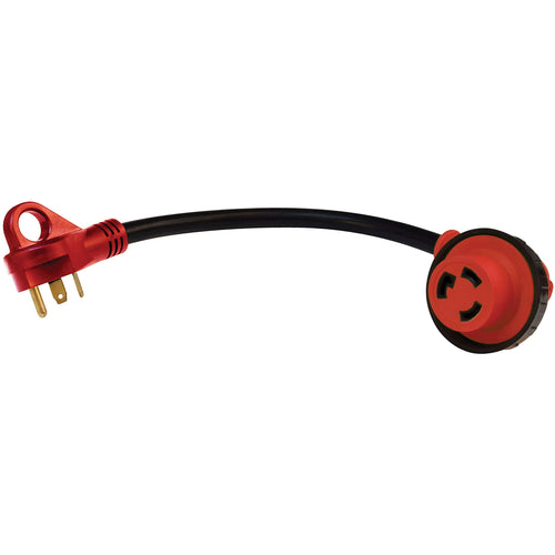 Valterra A10-3030D90 90° Mighty Cord Detachable 12" Adapter Cord - 30AM to 30AF, Red