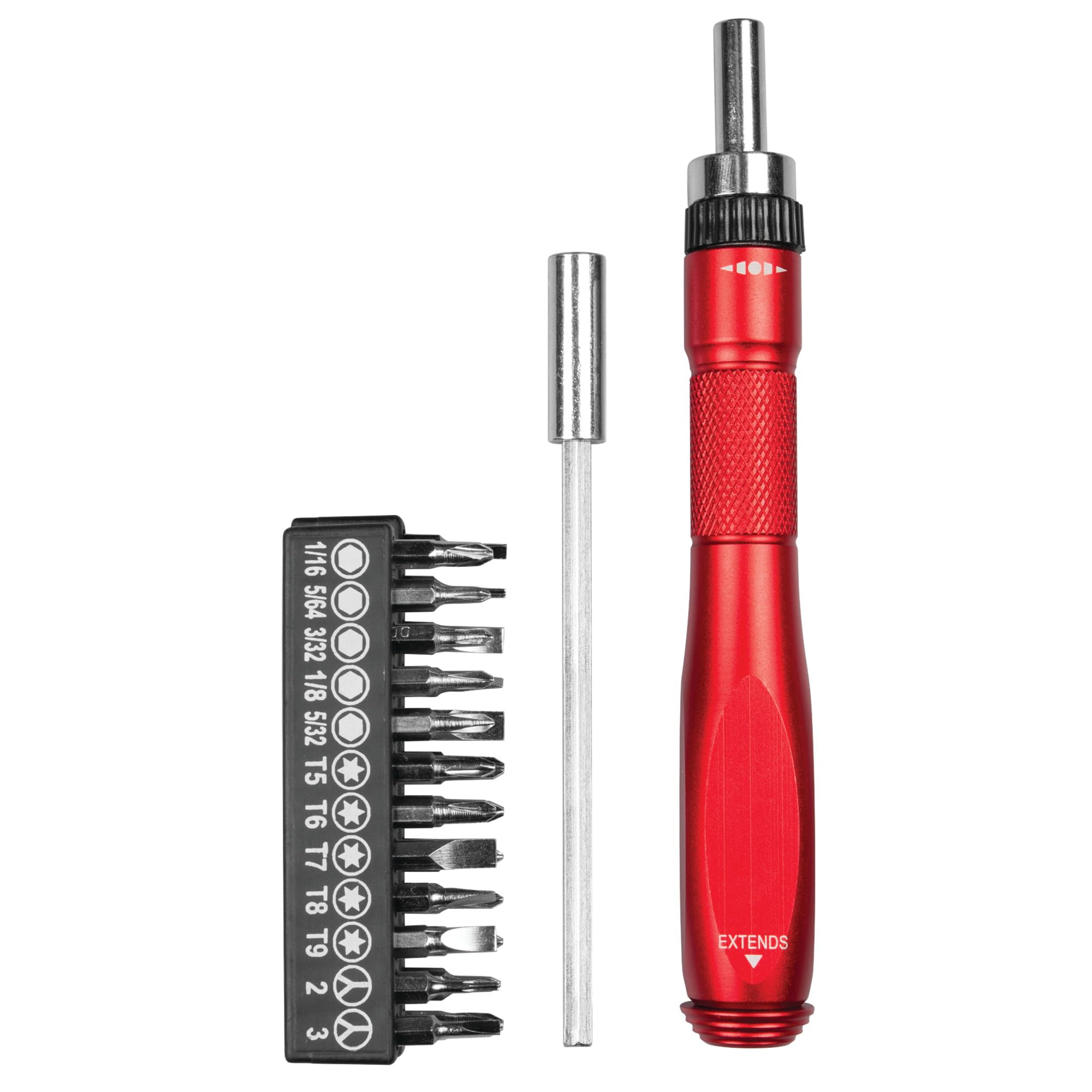 26 Pc. Performance Tool W495 Precision Driver/Pickup Tool Set, Anodized Aluminum, Extends over 12 Inches, Flexible Neck, Ratcheting Mechanism