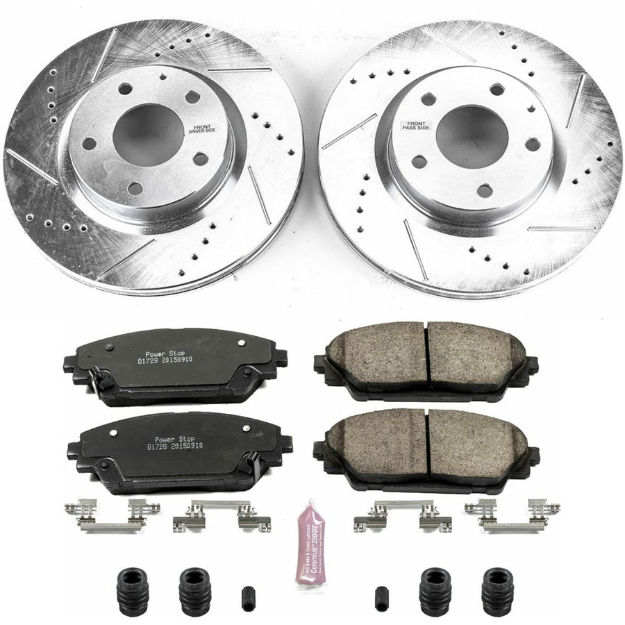 Power Stop K6971 Front Brake Pads Z23 Carbon Fiber with Drilled & Slotted Brake Rotors Kit For Mazda 3 2014-2018, Mazda CX-3 2016-2021 [Model Specific]
