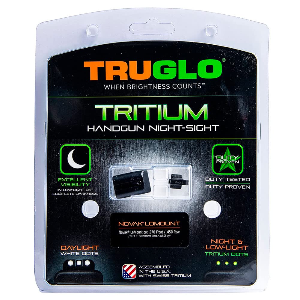 Glow-in-the-Dark Tritium Handgun Night Sights for 1911 Pistols, 270 Front / 450 Rear