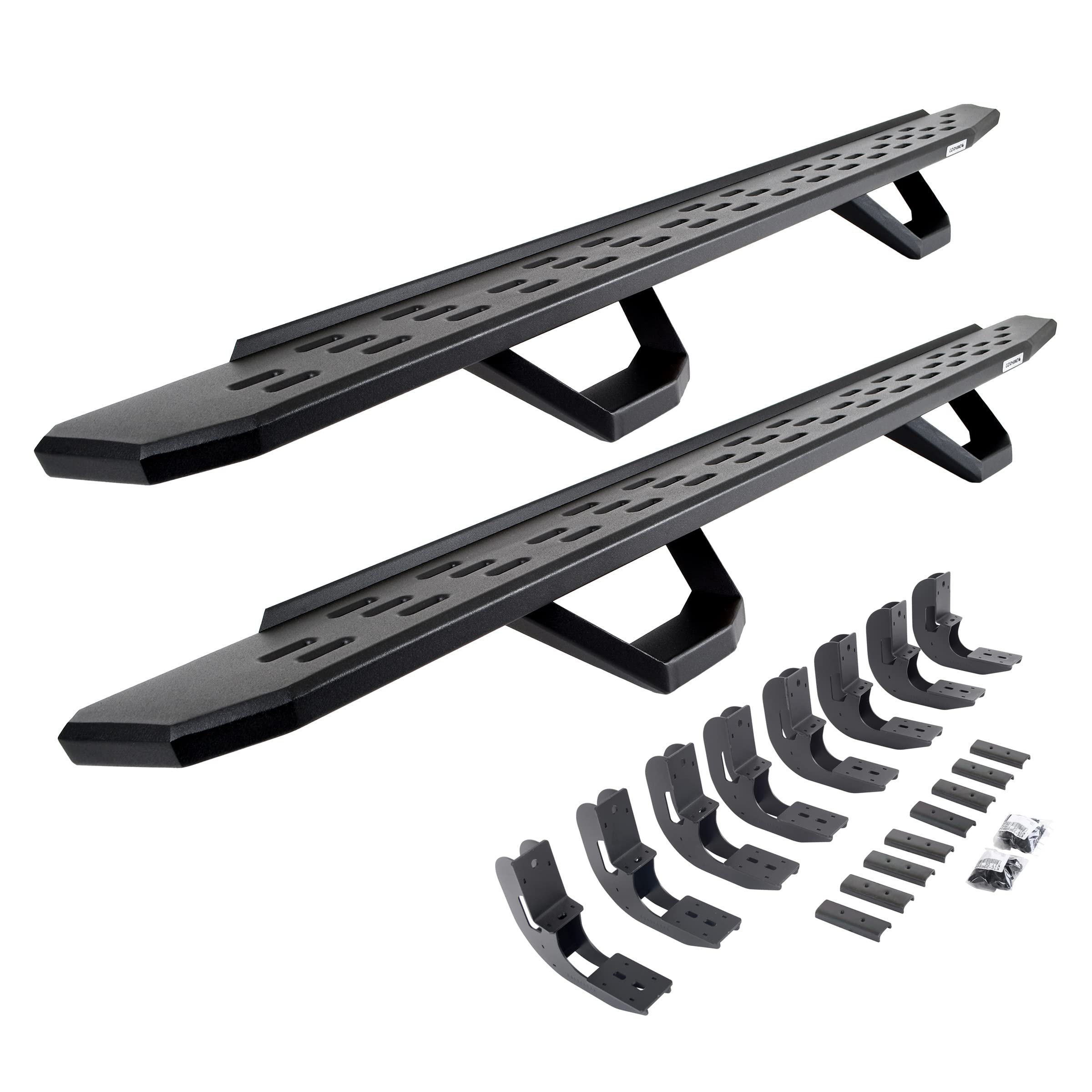 Go Rhino Running Boards RB30, Brackets, & 2 Pair of Drop Steps | Galvanized Steel, Textured Black | 6960488720PC | Fits 2019-2025 Chevrolet Silverado & GMC Sierra Crew Cab (See Description)