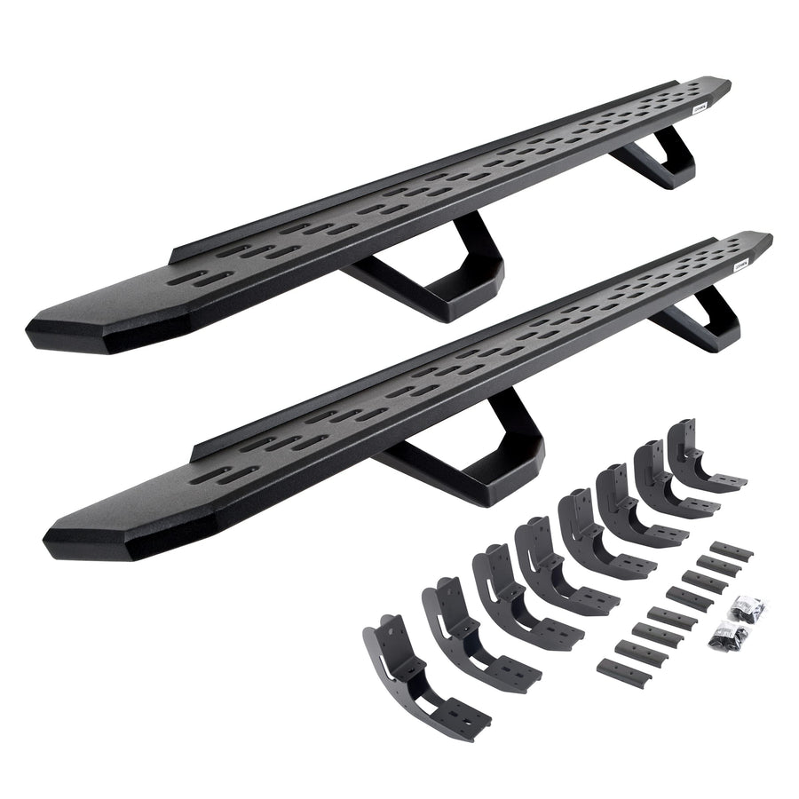 Go Rhino Running Boards RB30, Brackets, & 2 Pair of Drop Steps | Galvanized Steel, Textured Black | 6960488720PC | Fits 2019-2025 Chevrolet Silverado & GMC Sierra Crew Cab (See Description)