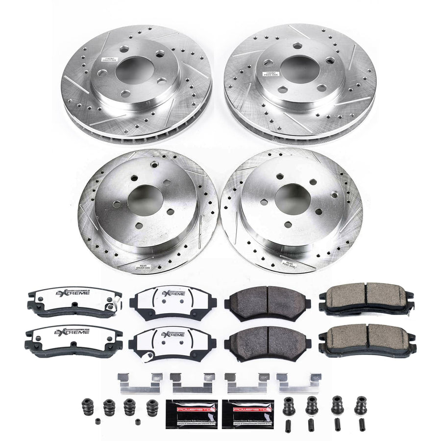 Power Stop Z26 Carbon-Fiber Ceramic Brake Pads with Drilled and Slotted Rotors Brake Kit Front and Rear For Oldsmobile Silhouette 2002-2004 [Application Specific]