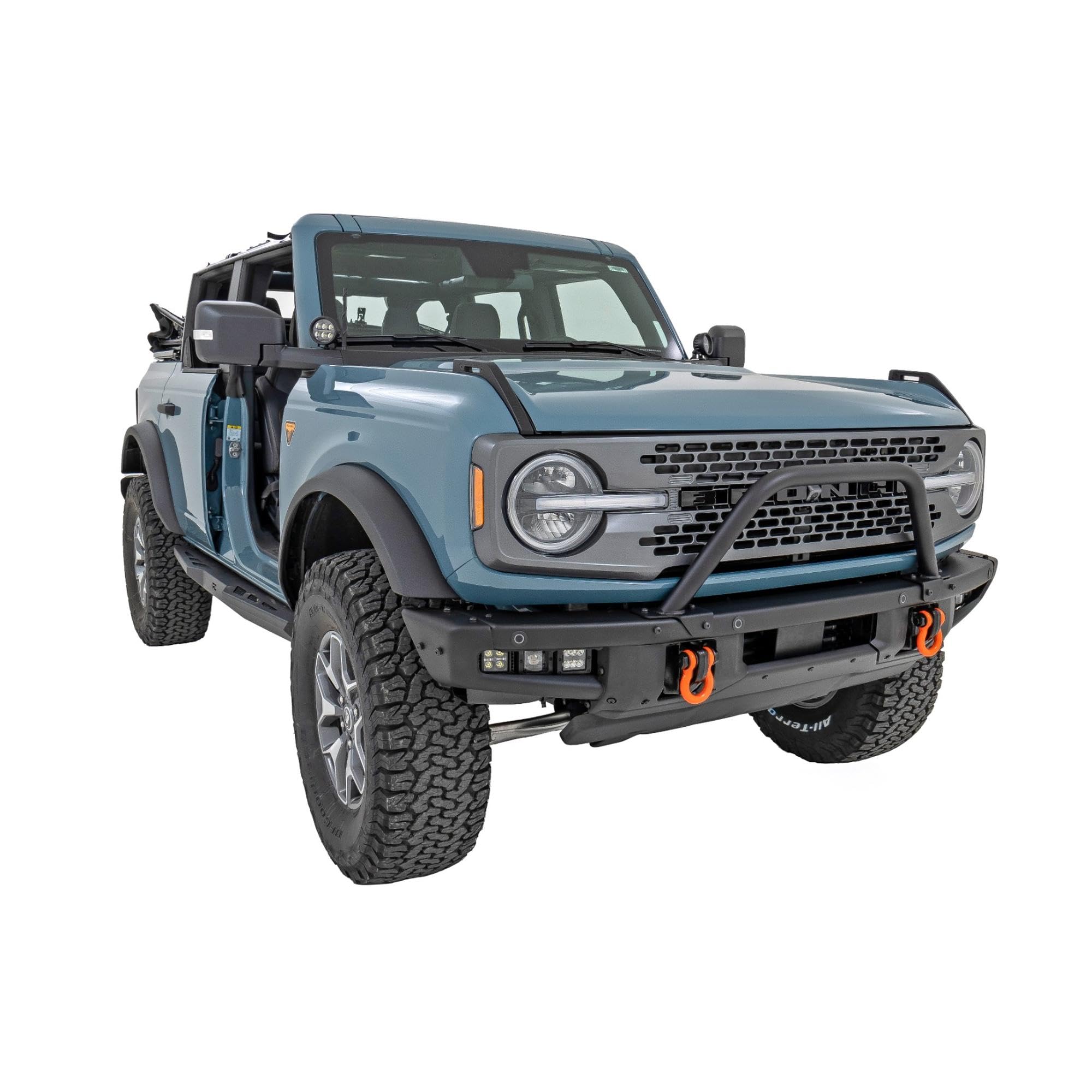 Rough Country Bull Bar Safari with Dual 3" Wide Angle LED Light for Ford Bronco (2021-2025) - 2" Tubular Bar with (2) 3-inch Wide-Beam LED Lights