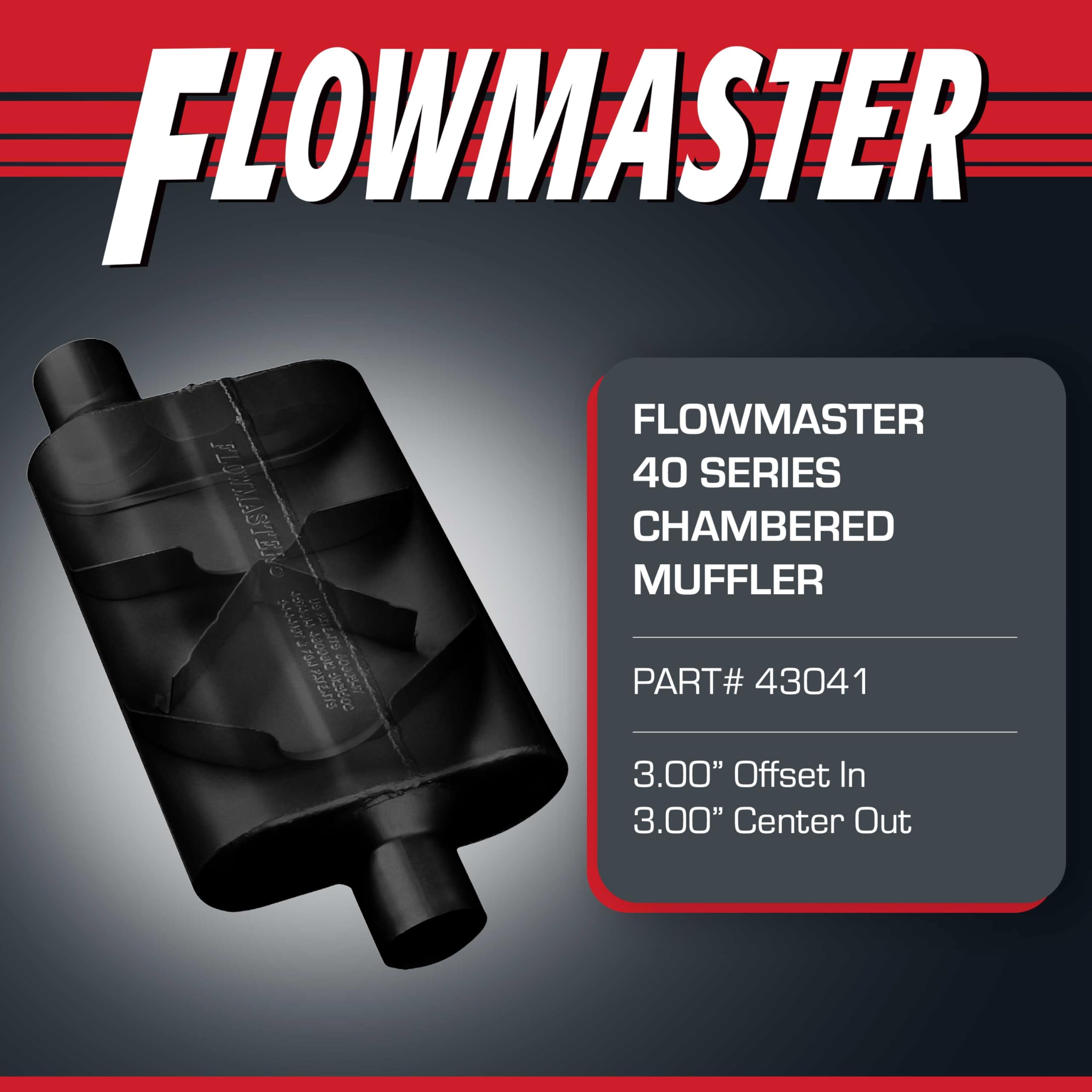 40 Series Flowmaster Original Chambered Muffler – 3.00" Offset In / 3.00" Center Out – Aggressive Sound – 16-Gauge Aluminized Steel – For Muscle Cars, Street Rods, Trucks, SUVs & Strip Builds (43041)