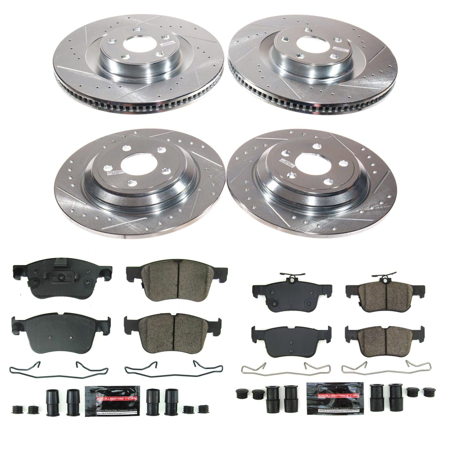 Power Stop K8940 Z23 Carbon-Fiber Ceramic Brake Pads and Drilled and Slotted Rotors Brake Kit For Ford Bronco Sport 2023, Ford Maverick 2022-2023 [Application Specific]