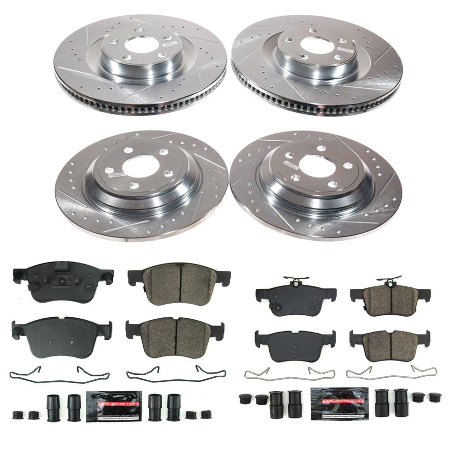 Power Stop K8940 Z23 Carbon-Fiber Ceramic Brake Pads and Drilled and Slotted Rotors Brake Kit For Ford Bronco Sport 2023, Ford Maverick 2022-2023 [Application Specific]