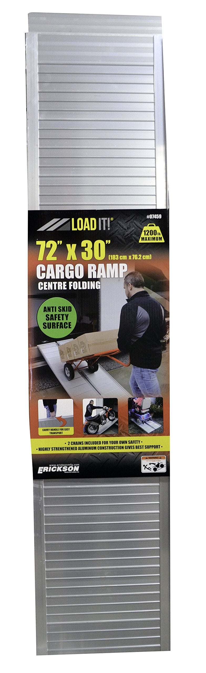 Center Folding Erickson Aluminum Ramp (1200 lb Rated, 72″ x 30″), 1 Pack