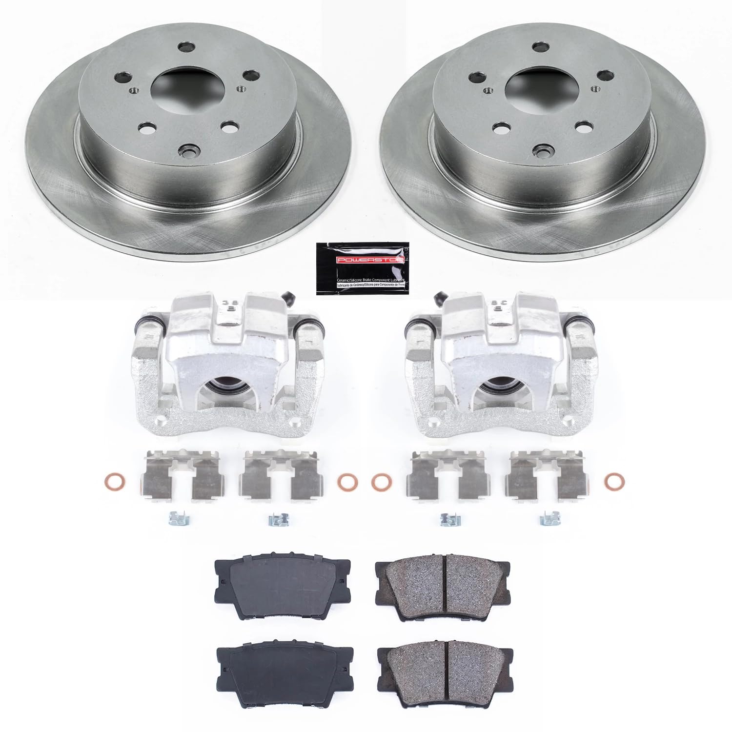 Power Stop KCOE4670 Rear Autospecialty Stock Replacement Caliper Kit- OE Rotors, Ceramic Brake Pads, Calipers For Pontiac Vibe 2009-2010, Toyota Matrix 2009-2011 [Model Specific]