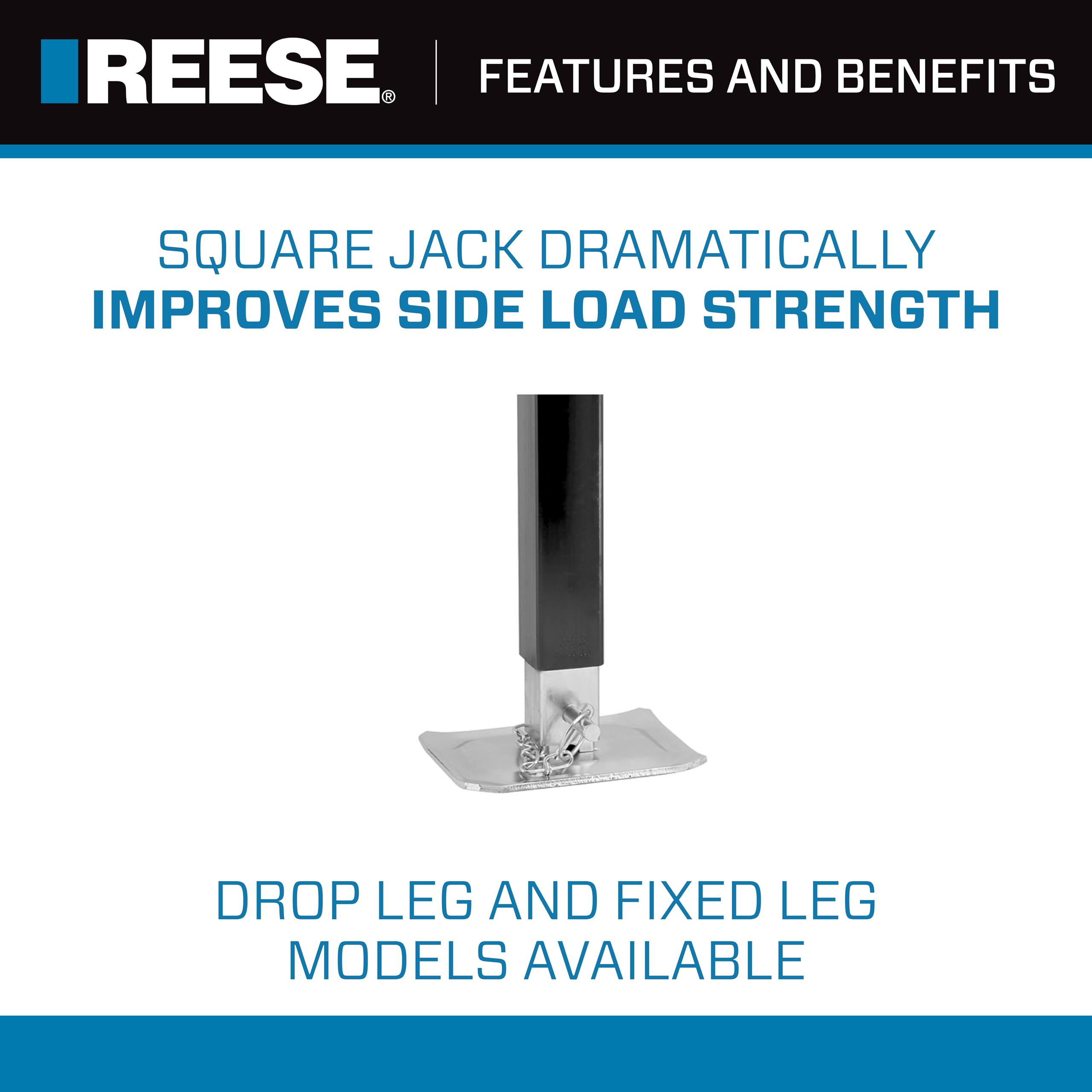 Reese Square Trailer Jack 1400800383, No Mount, 8,000 lbs. Support Capacity, Topwind, Weld-On, 15 Inch Travel