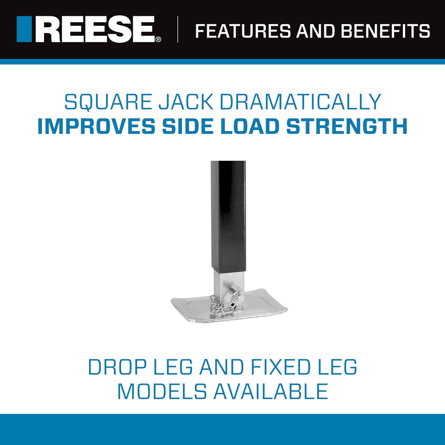 Reese Square Trailer Jack 1400800383, No Mount, 8,000 lbs. Support Capacity, Topwind, Weld-On, 15 Inch Travel