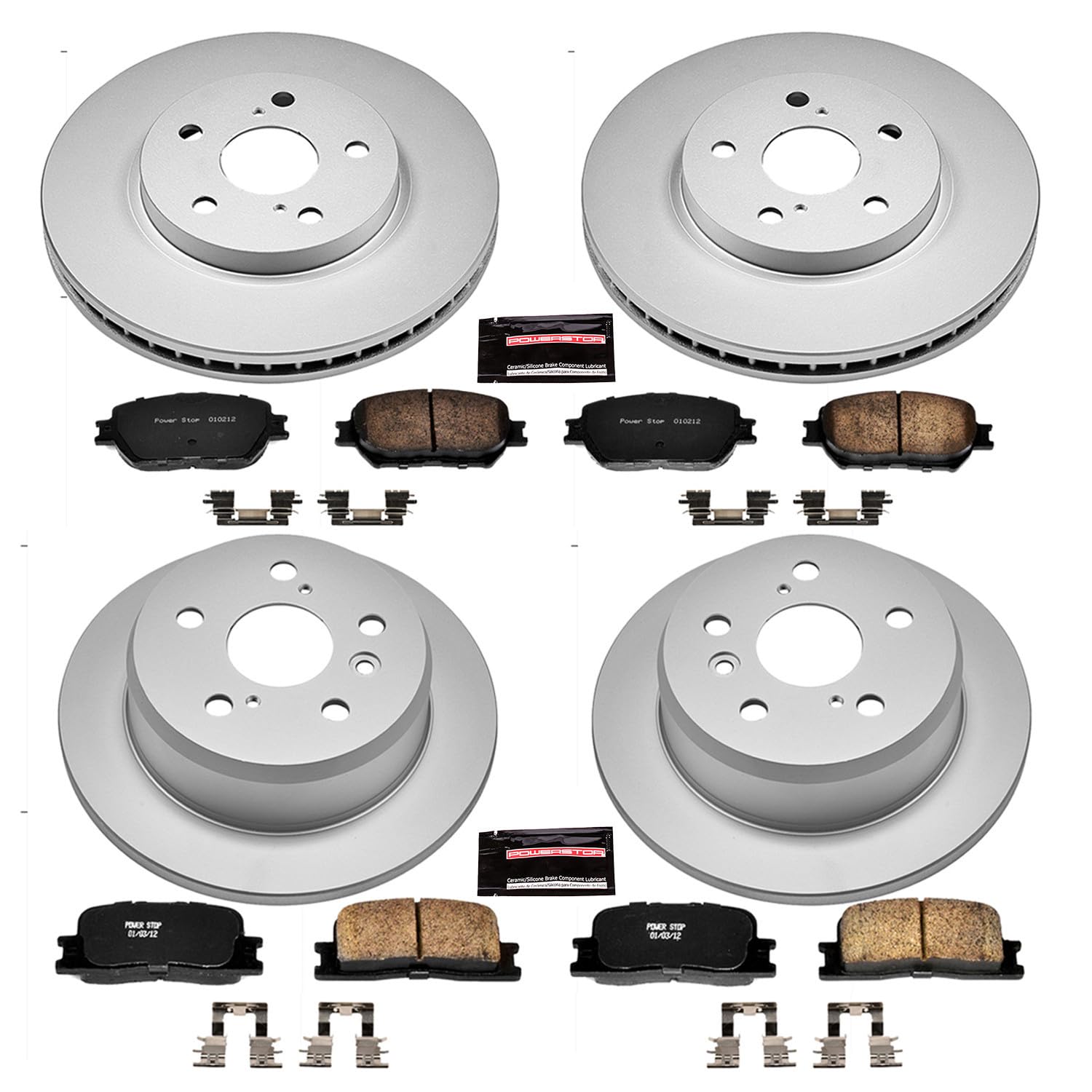 Power Stop CRK2416 Brake Rotor & Coated Ceramic Brake Pads- front & rear For Toyota Camry 2002-2004 [Model Specific]