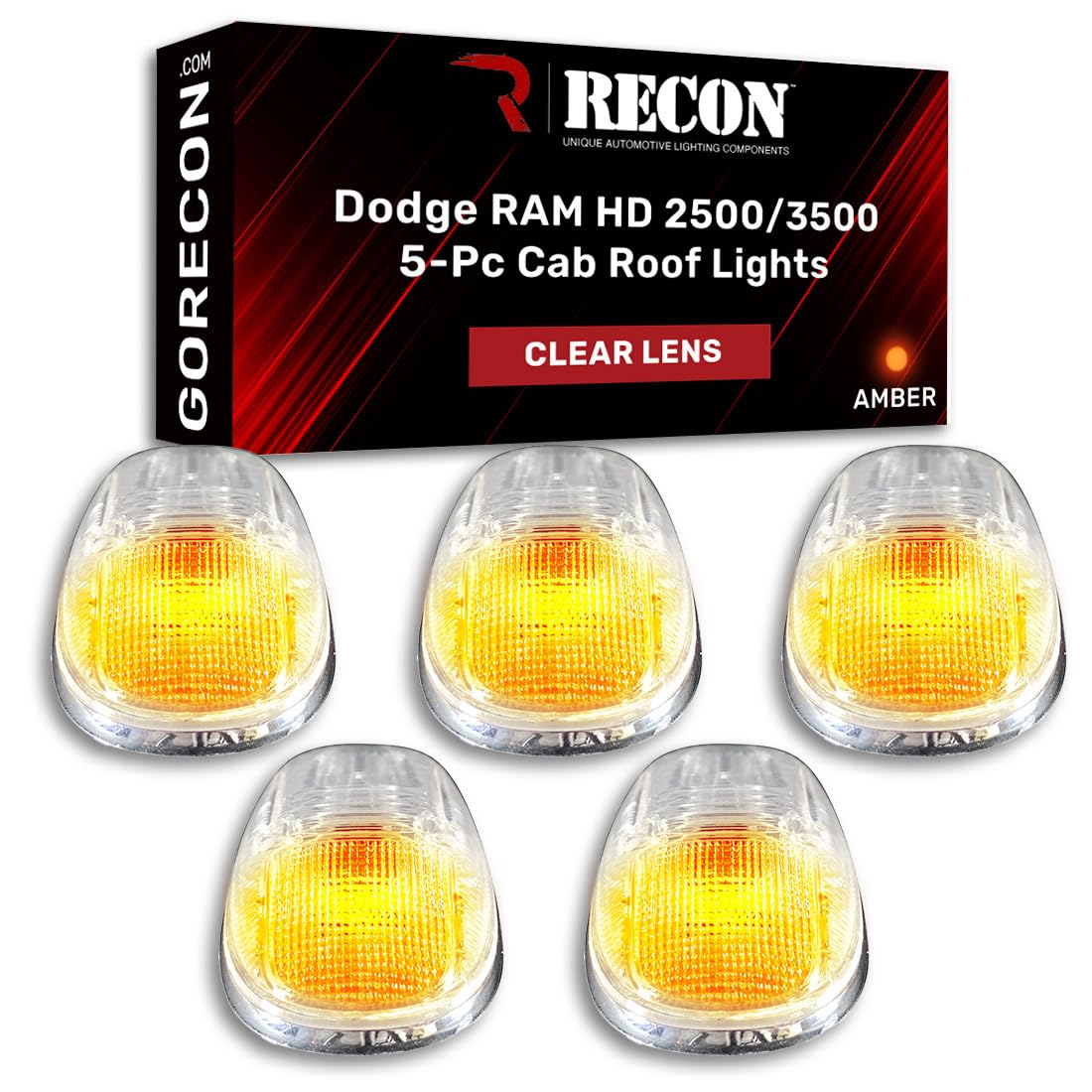 RECON - Fits 1999-2002 Dodge RAM HD 2500/3500 Clear Lens Ultra Bright LED Amber Cab Roof Lights