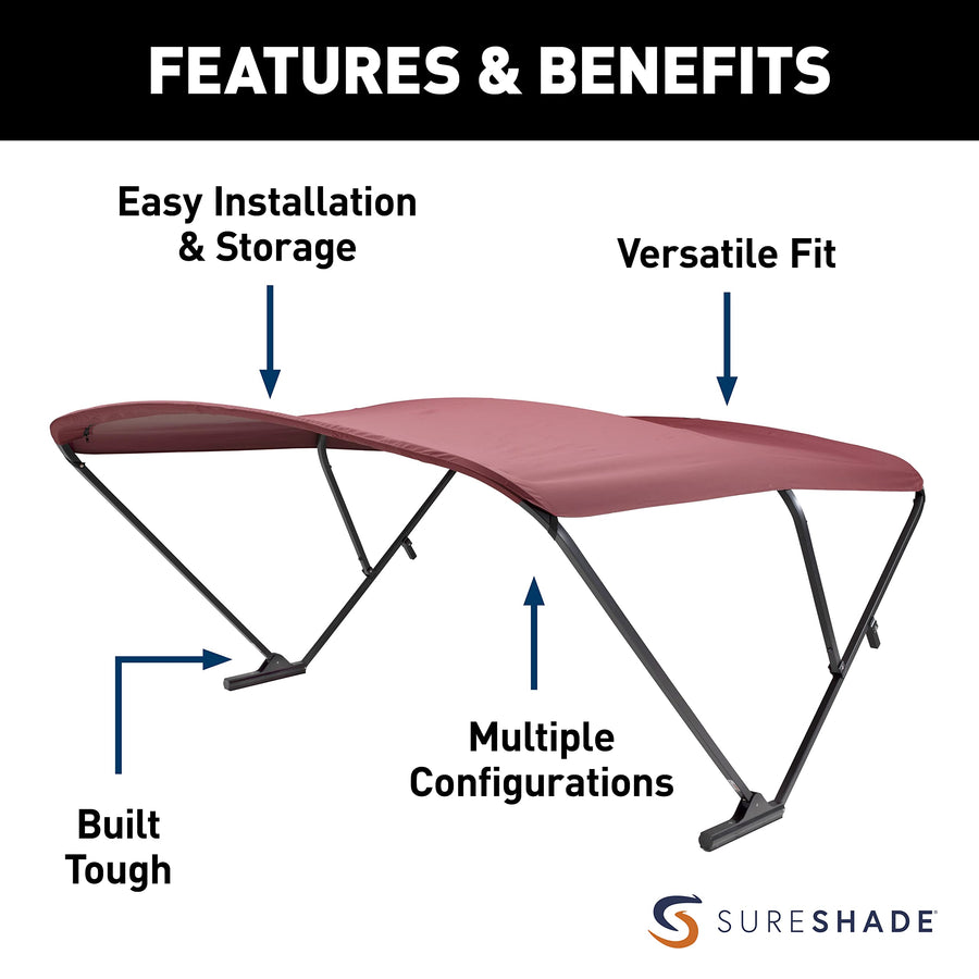 Bimini Top SureShade Power Pontoon - Black Anodized Frame, Burgundy Fabric