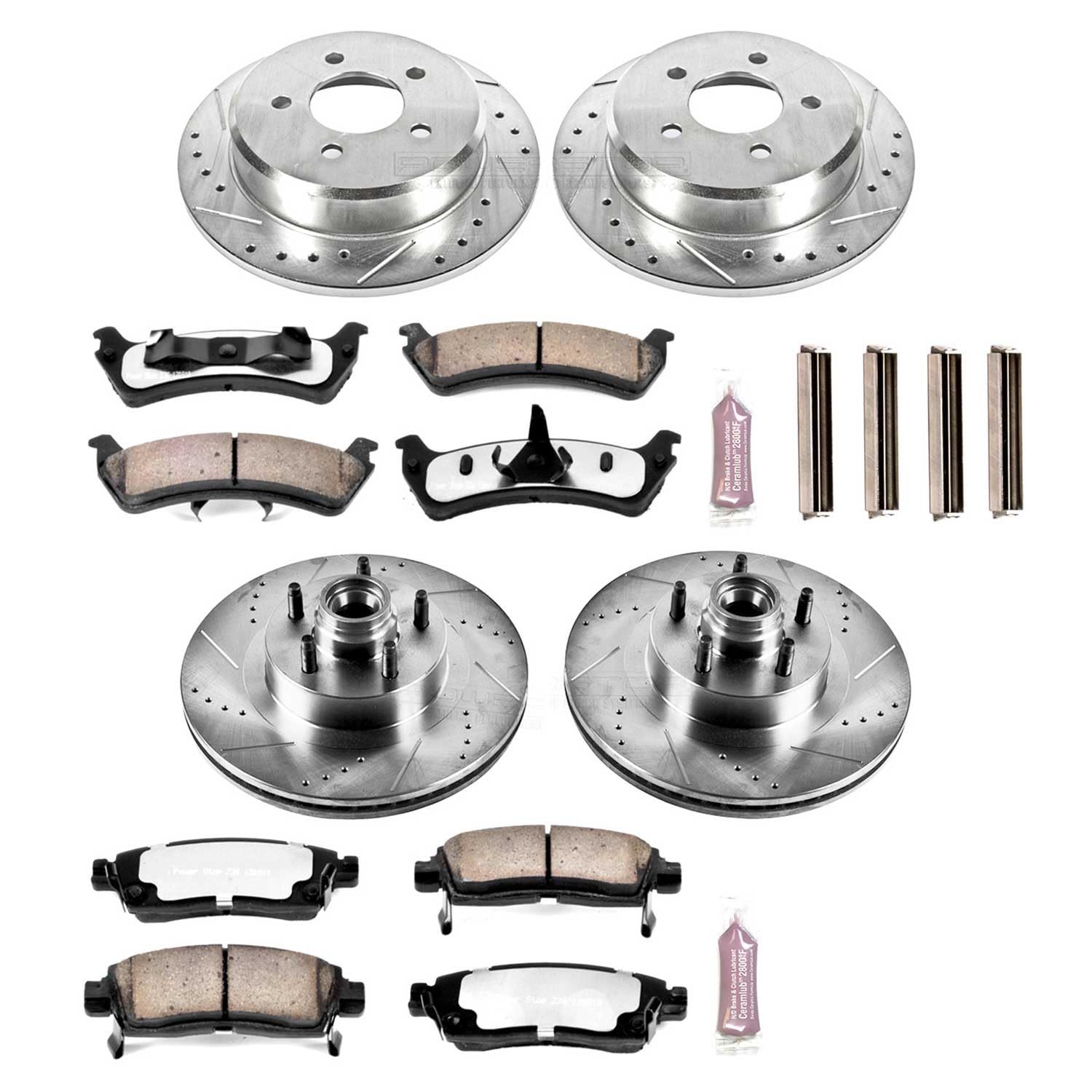 Power Stop Brake Kit Front and Rear For 2001 2002 Ford Explorer Sport - Truck & Tow Carbon Fiber Ceramic Pads & Drilled and Slotted Rotors Replacement, K4356-36