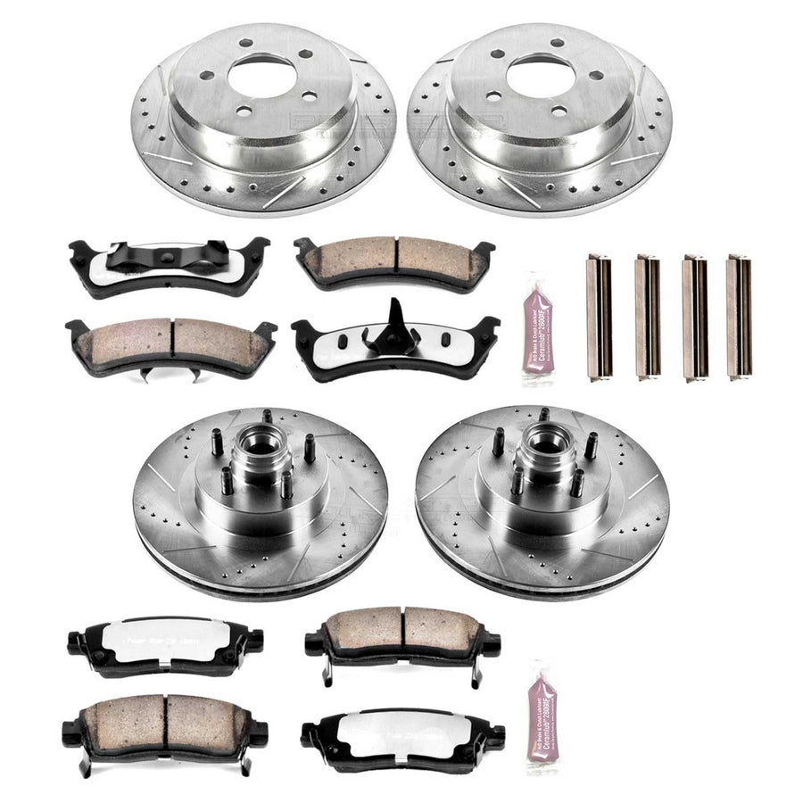 Power Stop Brake Kit Front and Rear For 2001 2002 Ford Explorer Sport - Truck & Tow Carbon Fiber Ceramic Pads & Drilled and Slotted Rotors Replacement, K4356-36
