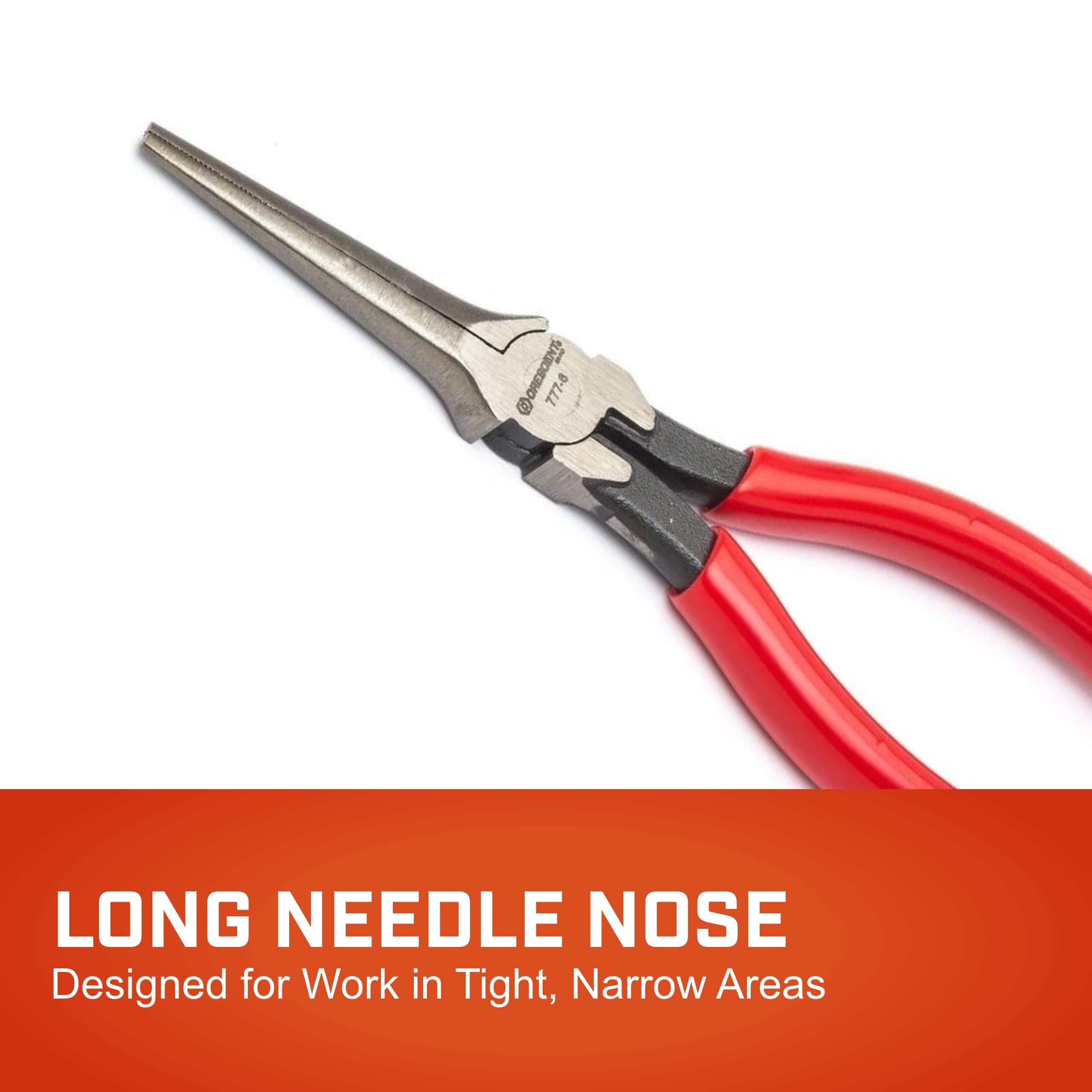 7" Long Crescent Needle Nose Pliers - Designed for Wire Bending, Gripping & Twisting - Long Reach Pliers with Dipped Handle Grips - Electrician Tool - 7777CVN