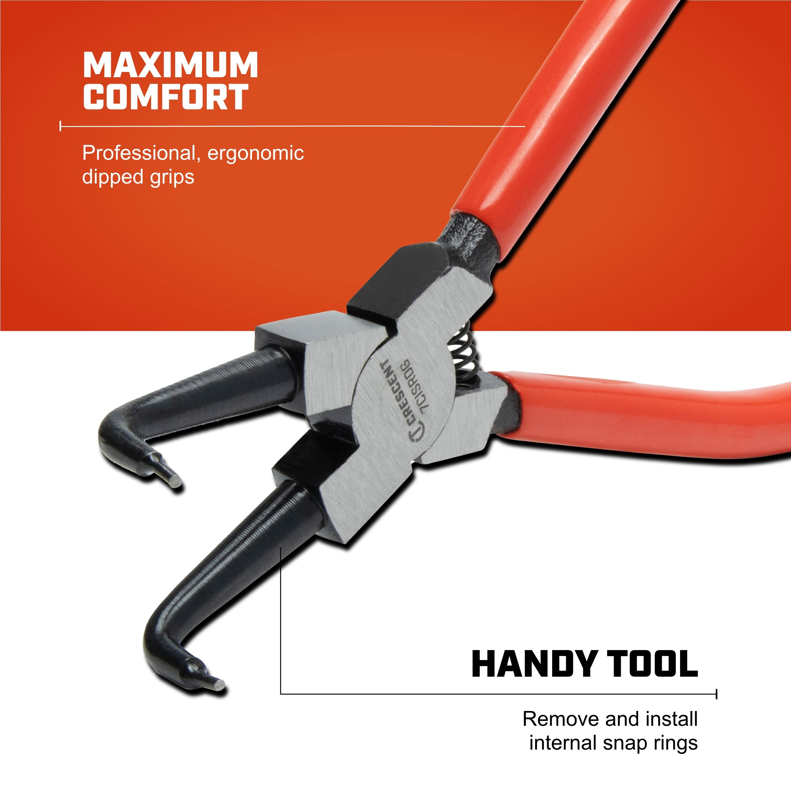 Crescent 90-Degrees Snap Ring Internal Pliers - Heavy Duty Mechanic Tool for Removal - Curved Tips - 7" - 7CISRDG