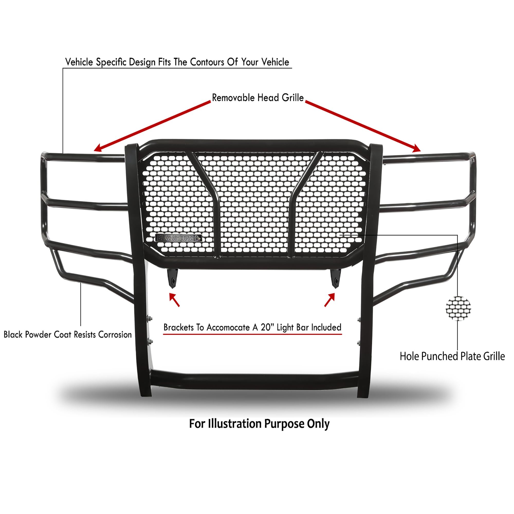 RUGGED Black Horse Heavy Duty Grille Brush Bumper Guard Modular Black Compatible with 2019-2021 Chevrolet Silverado 1500 LD|2014-2018 Chevrolet Silverado 1500-RU-CHSI14-B