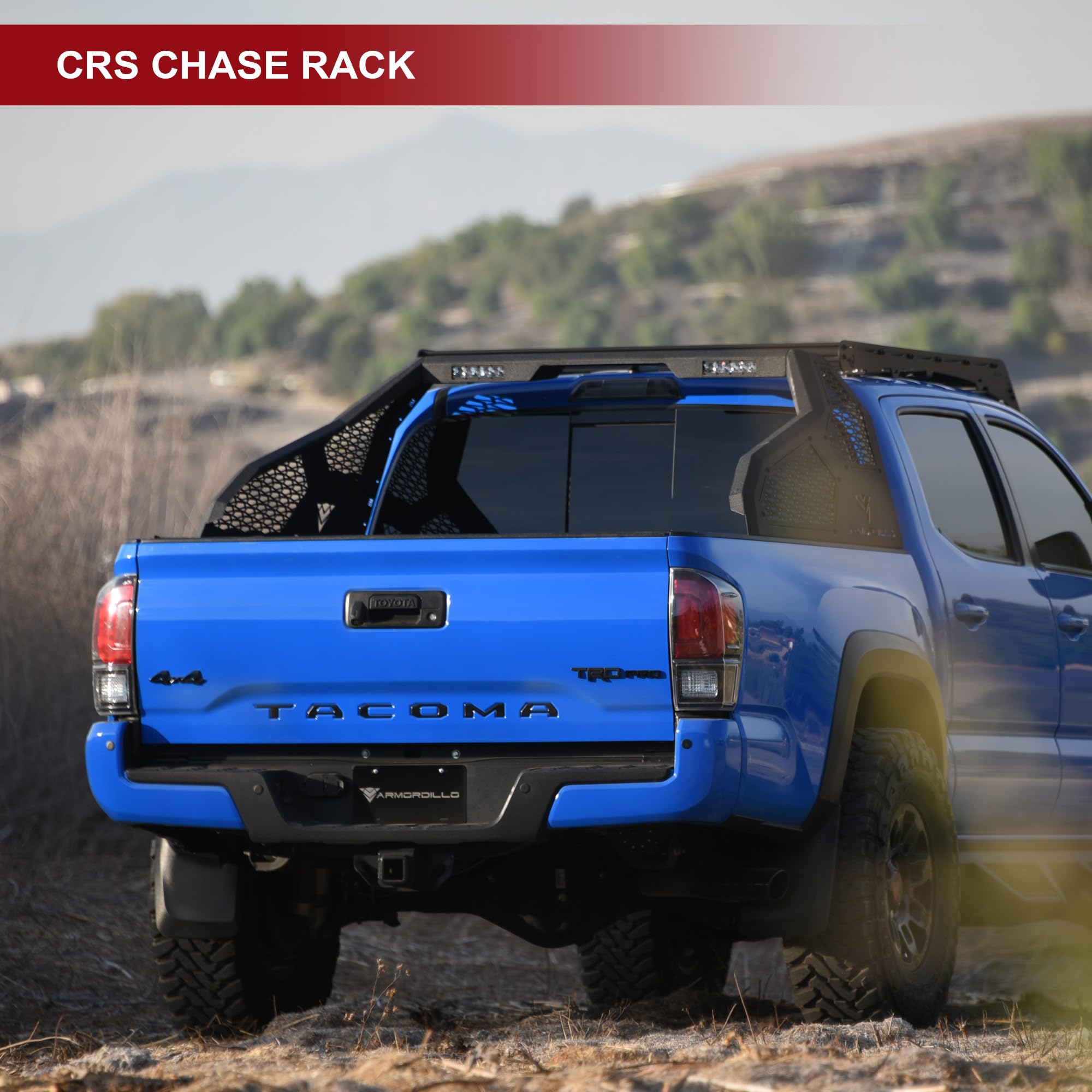 Armordillo CRS Chase Rack Roll Bar For 1/2 Ton Full Size Trucks|2x LED Light Lamps|04-24 F150 F-150|07-18 Silverado Sierra 1500|07-24 Tundra|04-24 Titan|19-24 Ram 1500|CR-S Mesh 8707814 Textured Black