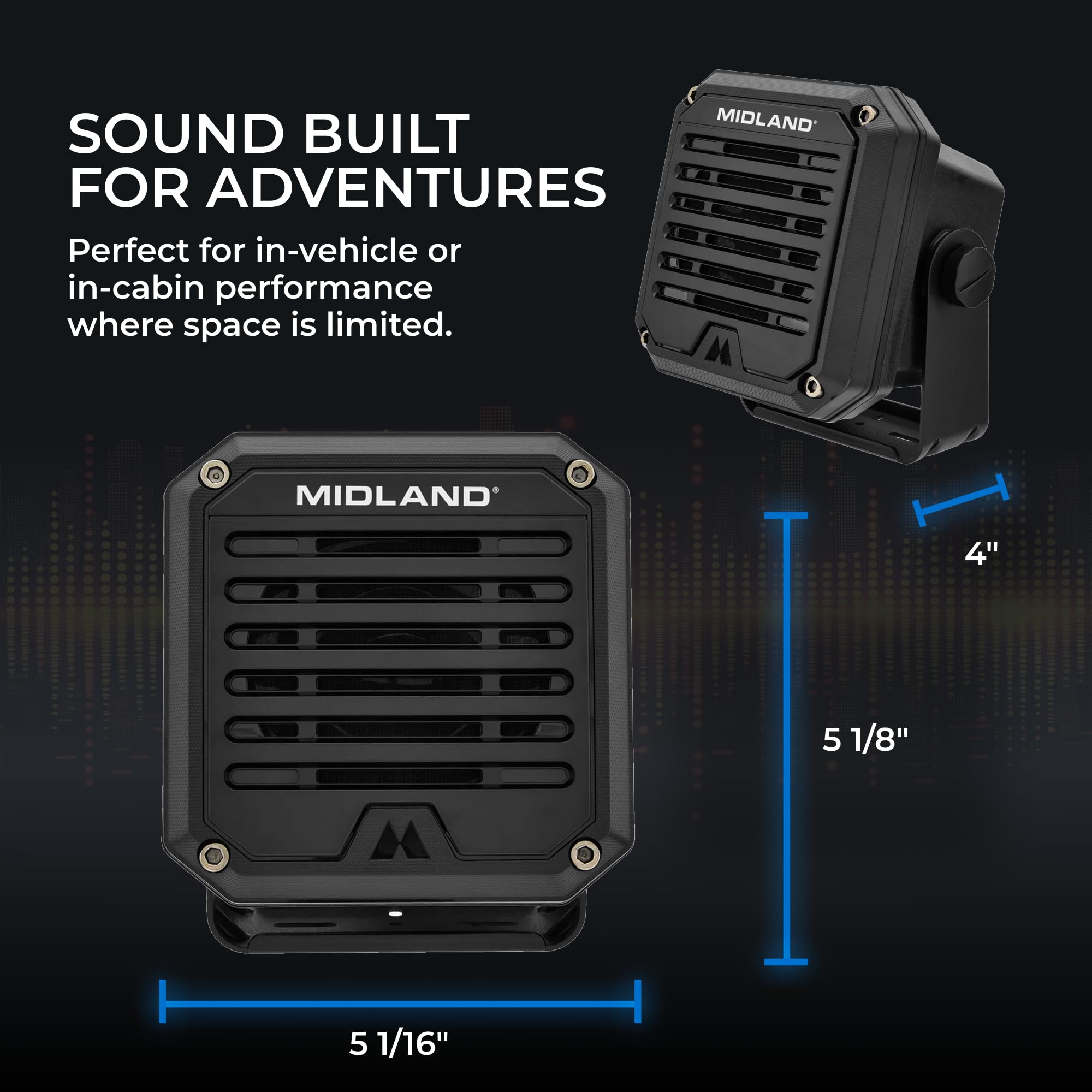 SPK100 Midland Heavy-Duty 20W External Speaker - 180 Degrees Swivel Base Bracket Works with All CB and MXT Radios 8-OHM Sound System 3.5mm Audio Plug - Easy Installation Waterproof Design