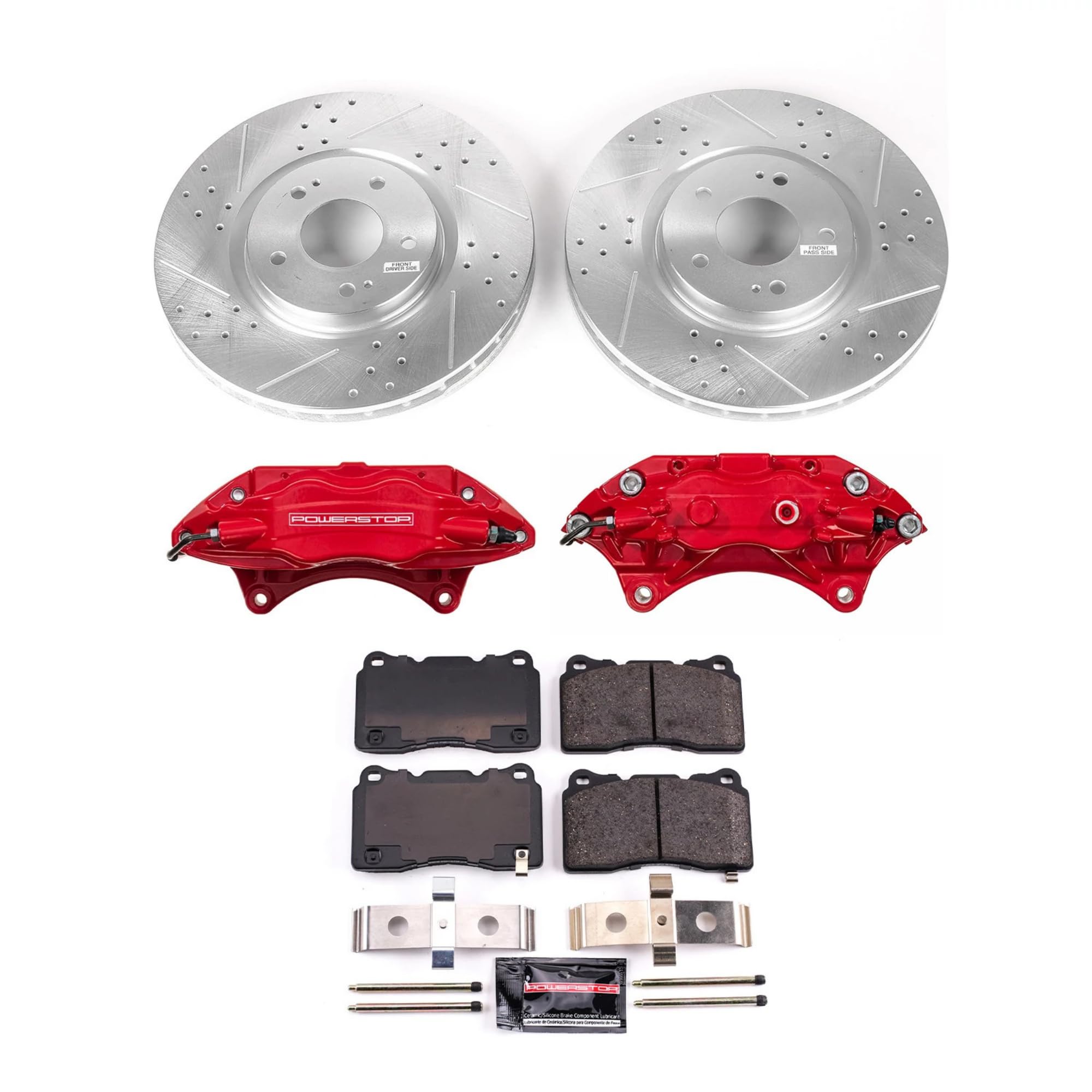 Power Stop KC107 Front Z23 Daily Driver Brake Pad and Rotor Kit with Red Powder Coated Calipers For Mitsubishi Lancer 2003-2006 [Model Specific]