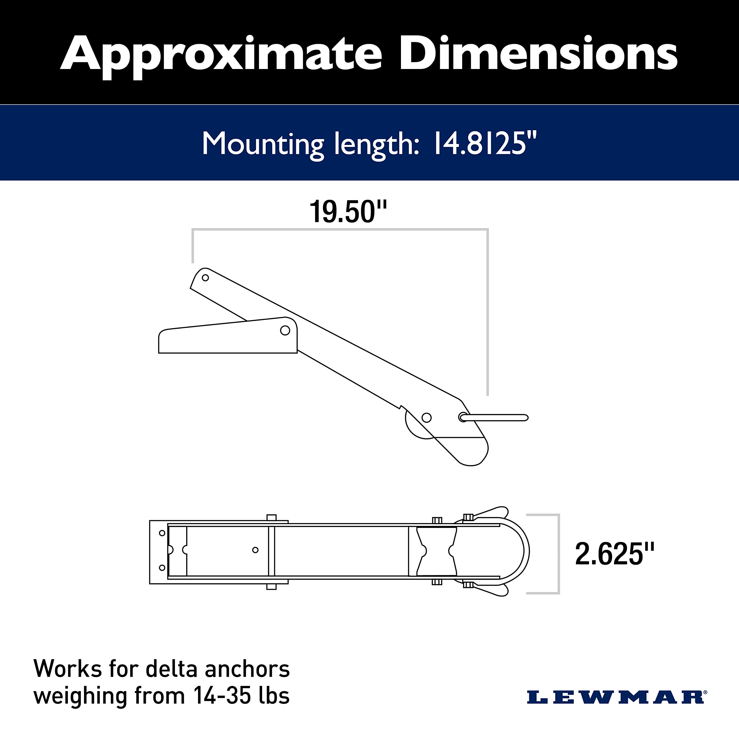 Bow Roller Lewmar for Delta Anchors 14-35 lbs., Stainless Steel Construction, Derlin Rollers, Easy Installation, mounting Hardware not Included - 2020202313