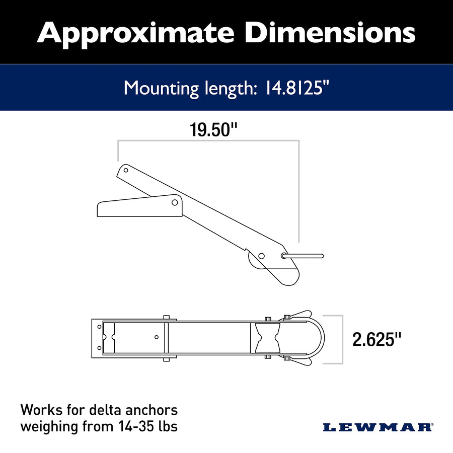Bow Roller Lewmar for Delta Anchors 14-35 lbs., Stainless Steel Construction, Derlin Rollers, Easy Installation, mounting Hardware not Included - 2020202313