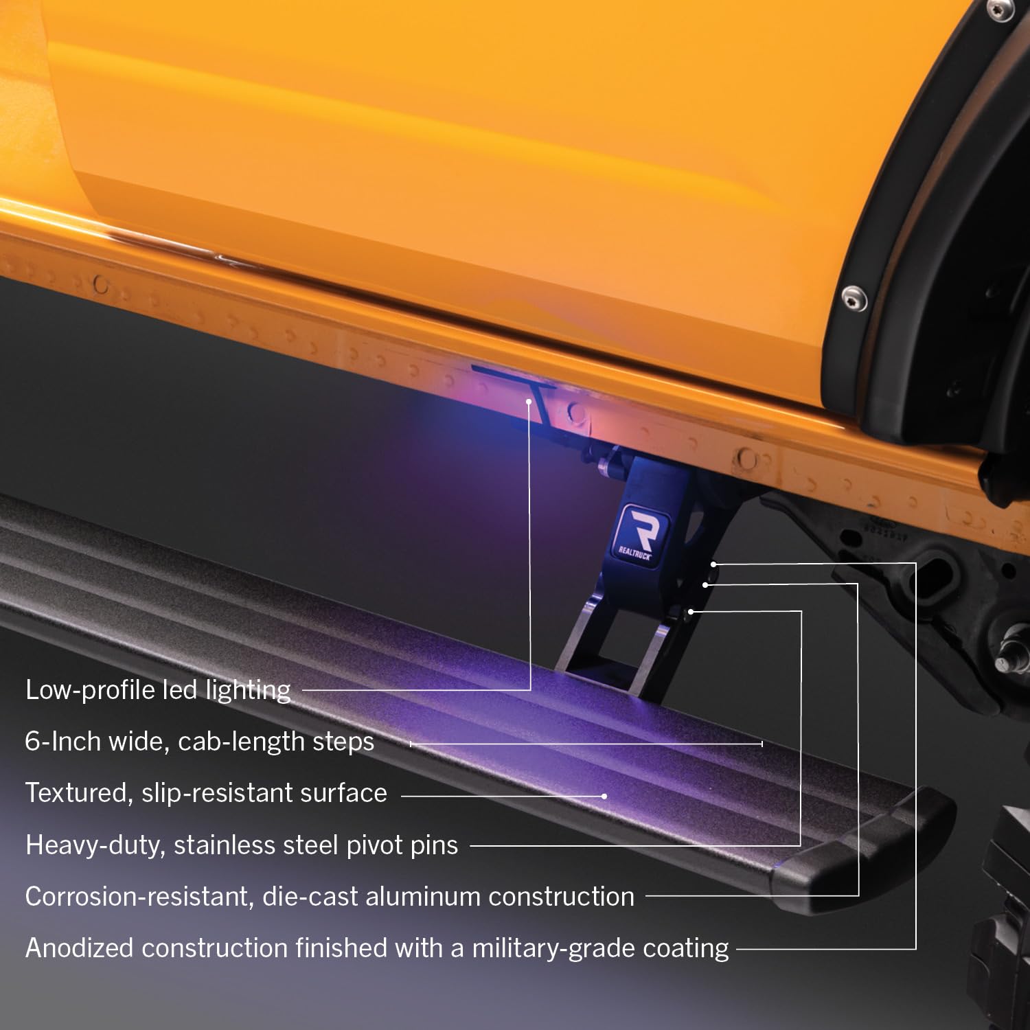 AMP Research PowerStepXTreme RealTruck | Fits 2007 - 2017 Toyota Tundra CrewMax | 78137-01A | Rust Proof Aluminum Retractable Electric Steps with LED Step Lights