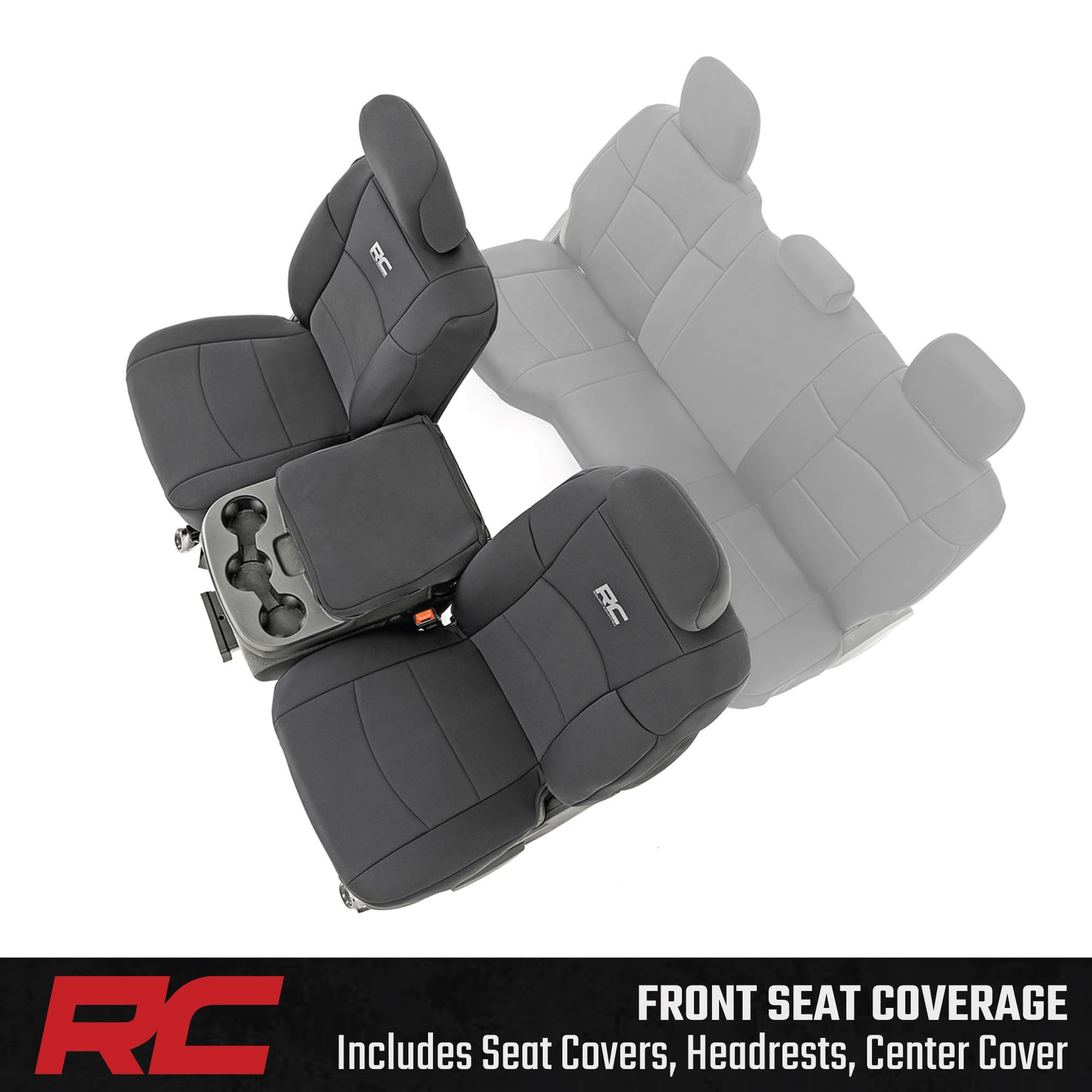 Rough Country Front Seat Covers Neoprene for Ram 2500 (2019-2024) with Bucket Seats - Waterproof & UV Resistant, Foam Padded, Front Seat Cover Set