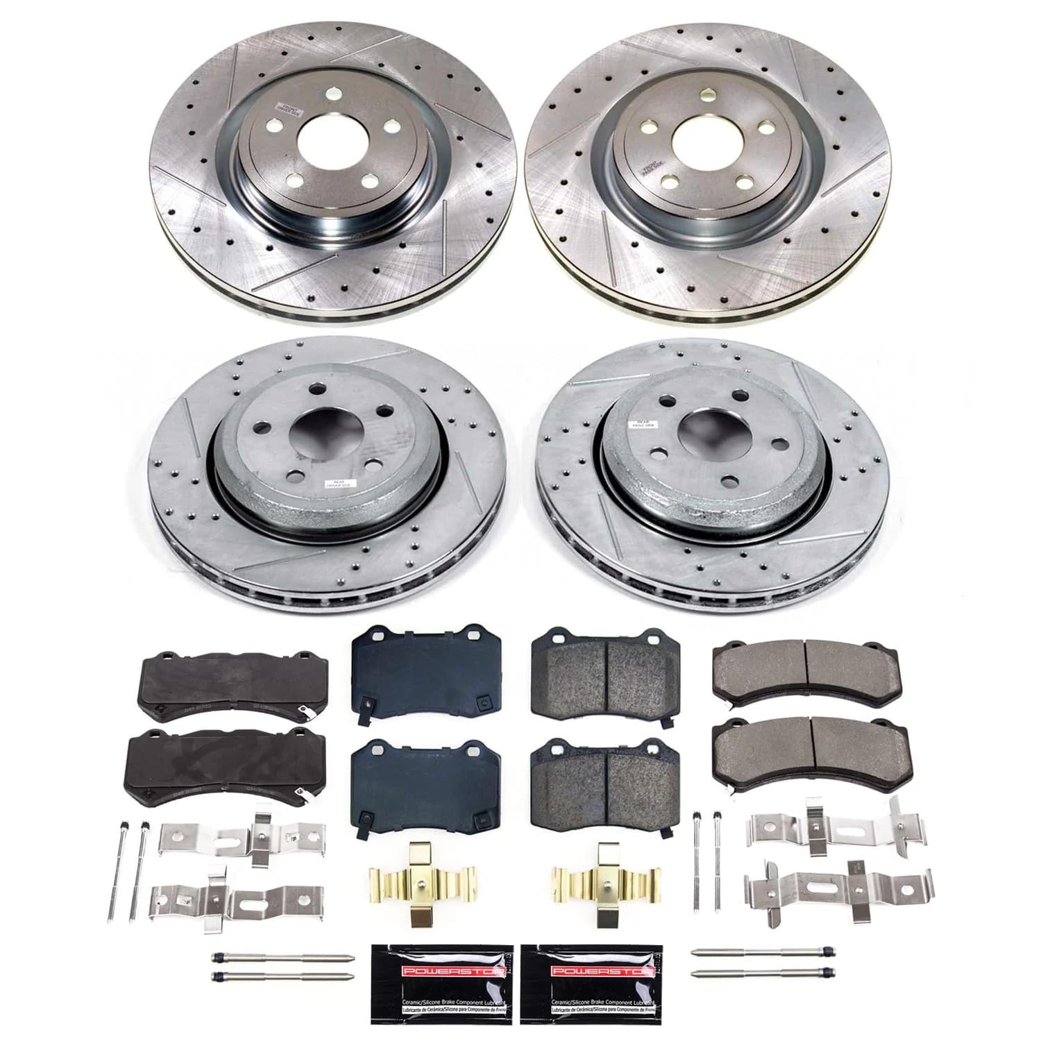 Brake Kit Power Stop For Dodge Durango 2021, Jeep Grand Cherokee 2021 [Application Specific] Front and Rear Z23 Carbon-Fiber Ceramic Brake Pads and Drilled and Slotted Rotors Brake Kit K8903