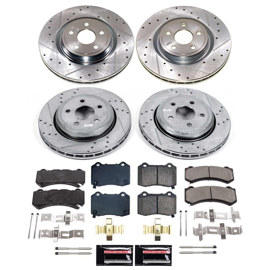 Brake Kit Power Stop For Dodge Durango 2021, Jeep Grand Cherokee 2021 [Application Specific] Front and Rear Z23 Carbon-Fiber Ceramic Brake Pads and Drilled and Slotted Rotors Brake Kit K8903