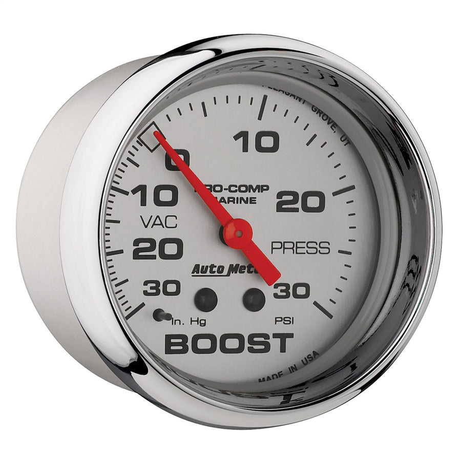 AutoMeter Vac/Boost Gauge, 2 5/8", 30Inhg-30Psi, Mechanical, Marine Chrome (200775-35)