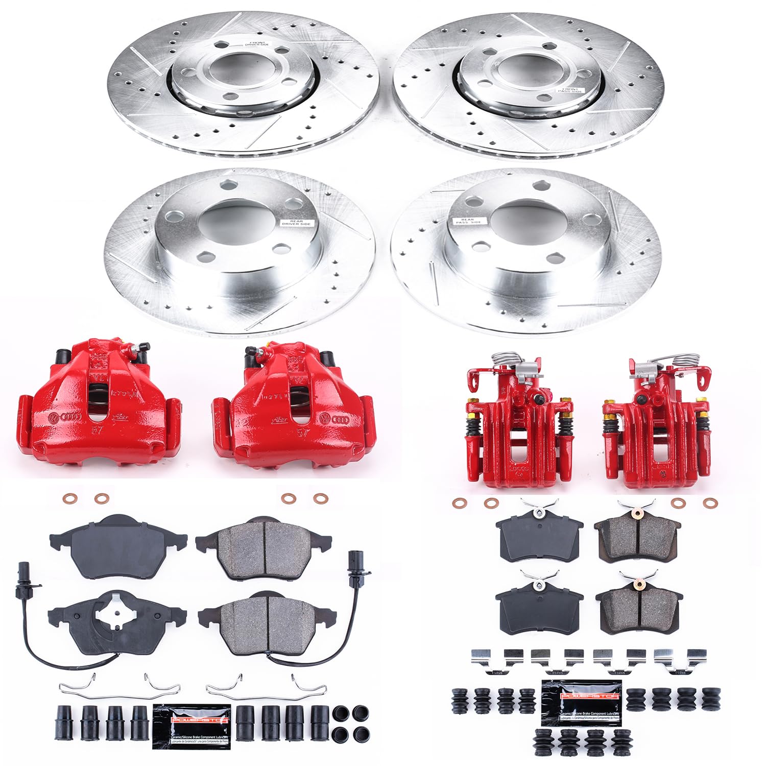 Power Stop Z23 KC532 Evolution Sport Front & Rear Caliper Brake Kit- Brake Rotor, Carbon-Fiber Ceramic Brake Pads and Brake Caliper For Audi A6 Quattro 1998-2001 [Model Specific]