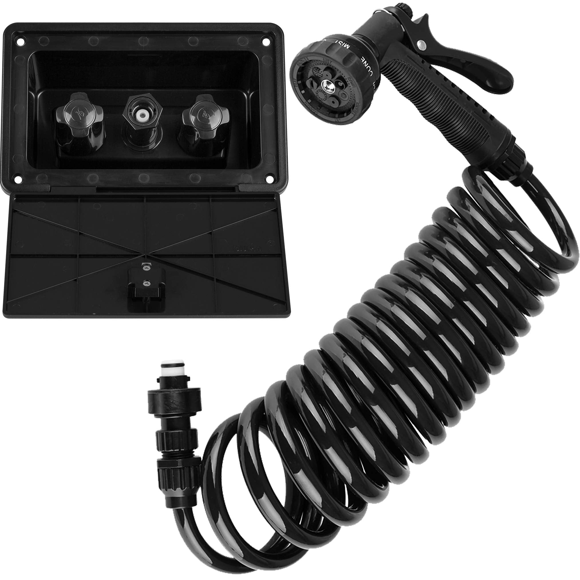 Dura Faucet DF-SA189-BK Quick Connect RV Exterior Detachable Sprayer, Hose, Port, and Spray Box Kit (Black)
