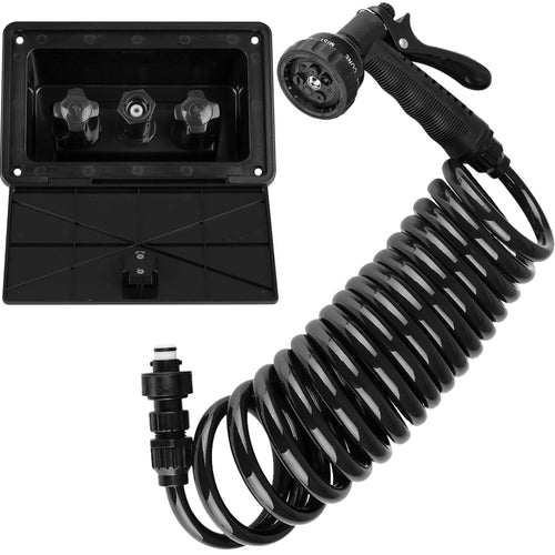 Dura Faucet DF-SA189-BK Quick Connect RV Exterior Detachable Sprayer, Hose, Port, and Spray Box Kit (Black)
