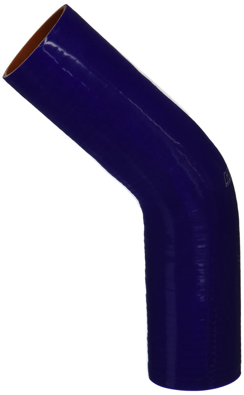 HPS Silicone High Temperature HTSEC45-250-BLUE 4-ply Reinforced 45 degree Elbow Coupler Hose, 55 PSI Maximum Pressure, 4" Leg Length on each side, 2-1/2" ID, Blue