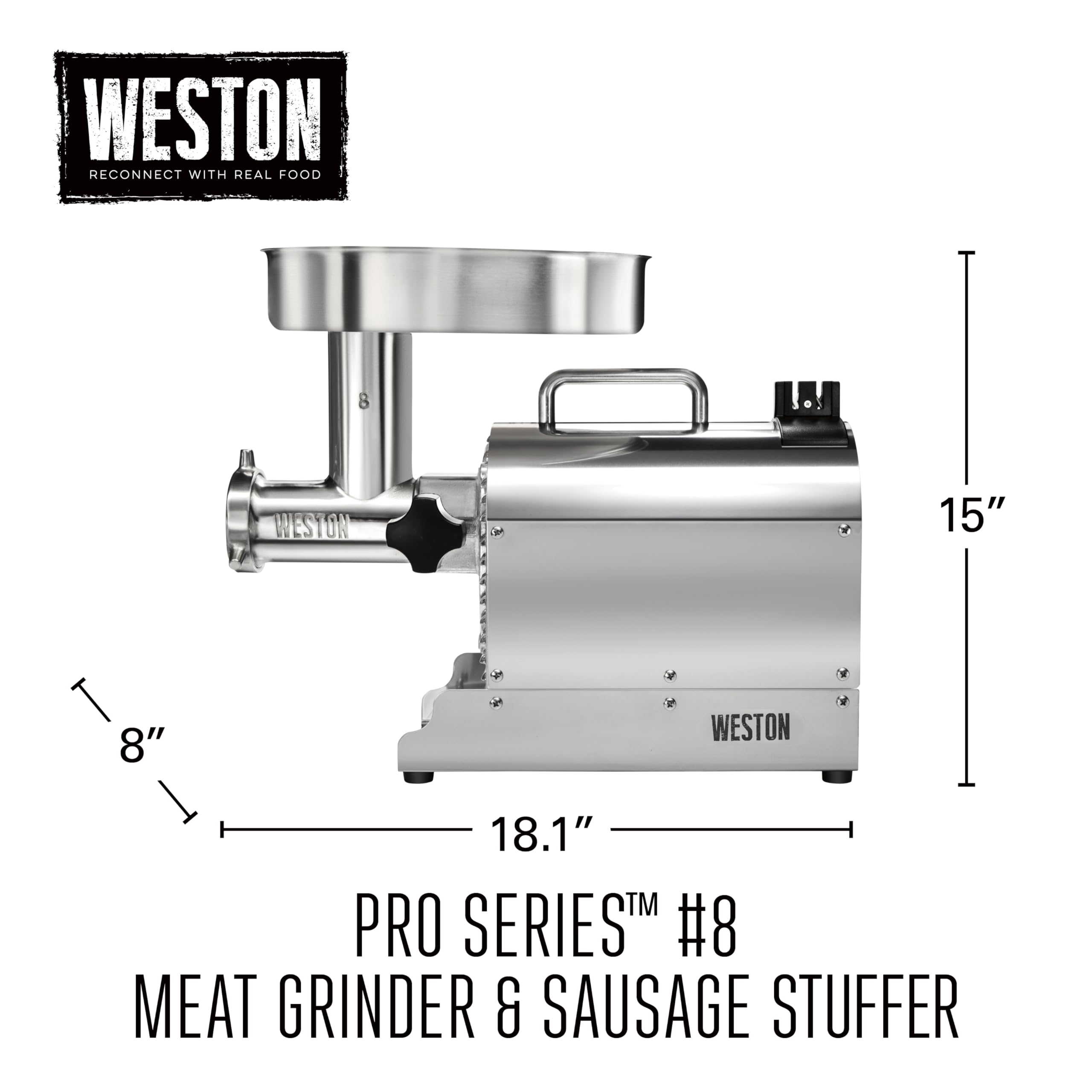 Weston Electric Pro Series Meat Grinder, Commercial Grade, 560 Watts, .75 HP, 6lbs. Per Minute, Stainless Steel (10-0801-W)
