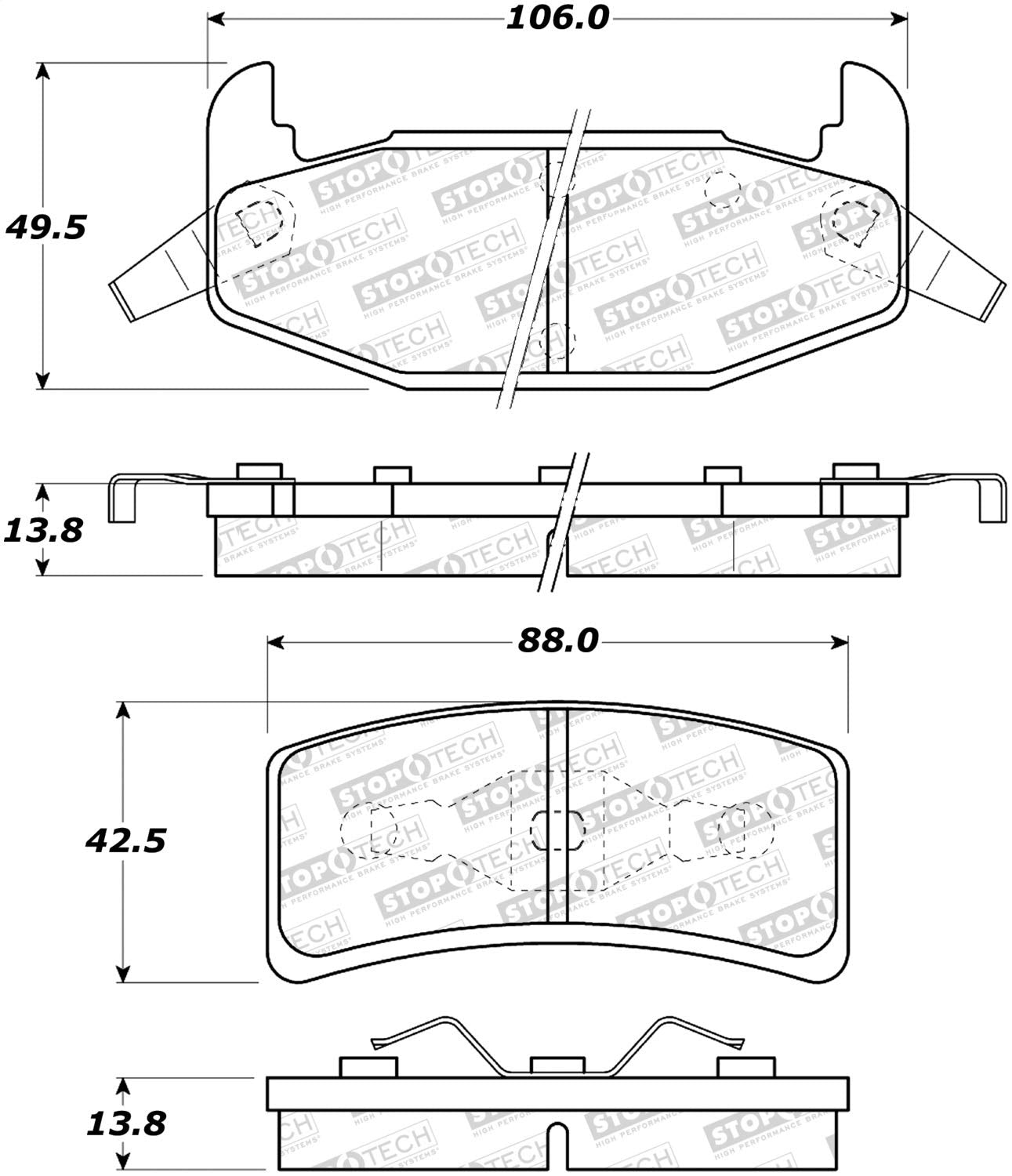 Rear StopTech 308.03770 Brake Pads with Shims and Hardware Street