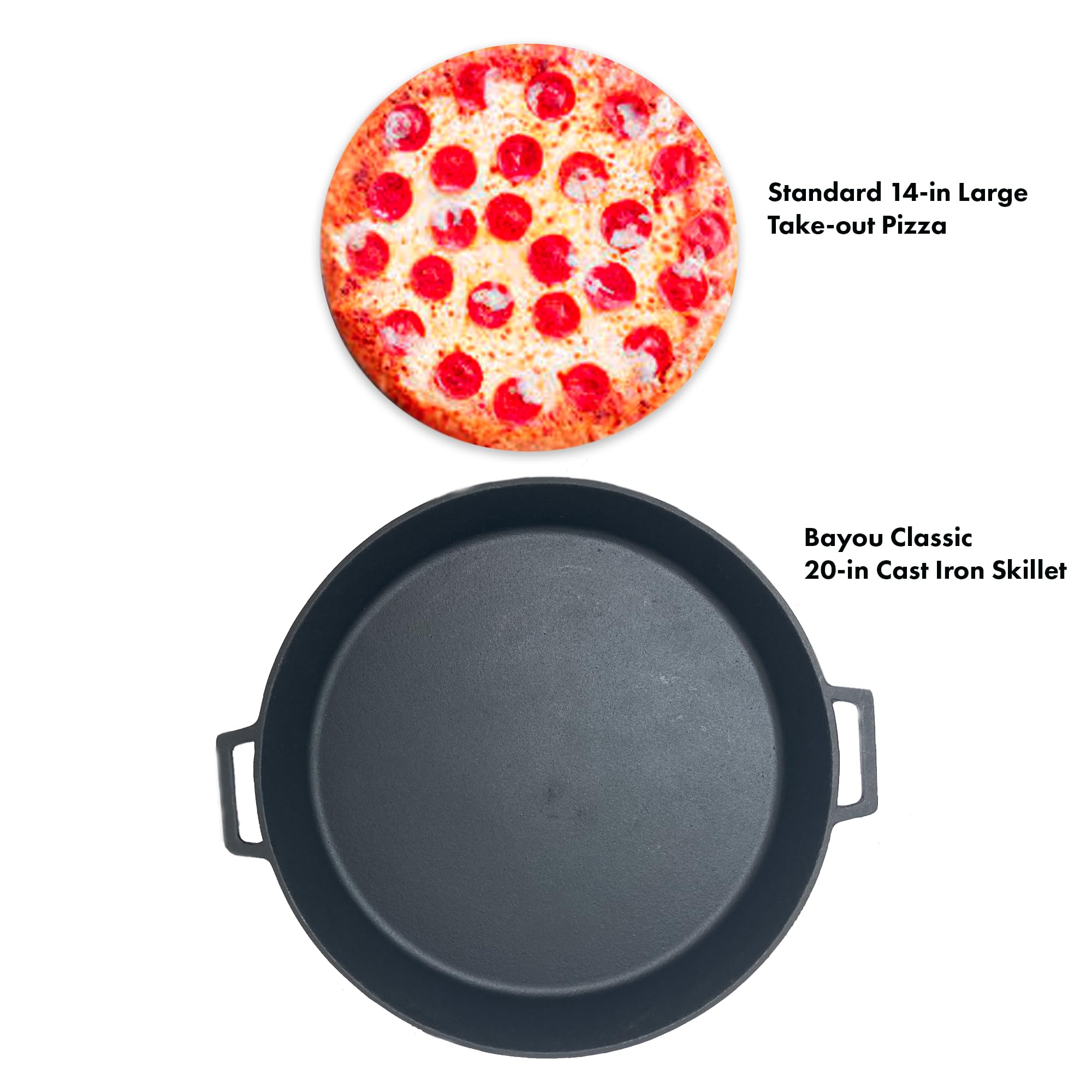 20 Inch Bayou Classic Jumbo Cast Iron Skillet Features Dual Helper Handles Deep 3-in Sides Perfect For Breakfast Roast Pan Frying Sautéing Baking & Large Batch Cooking