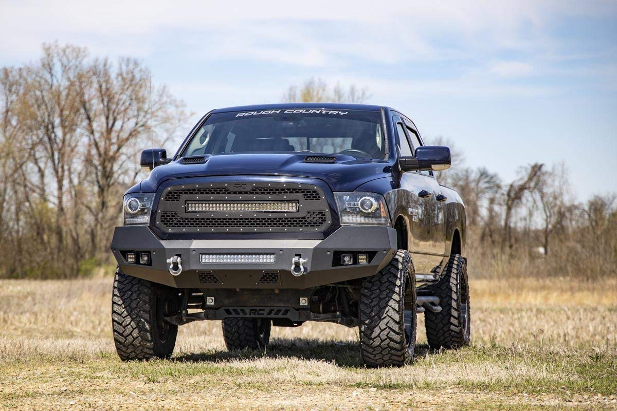 Rough Country Front Heavy Duty LED Bumper for Ram 1500 (2013-2018) Ram 1500 - Quad 2" LED Cubes, 20" LED Light Bar