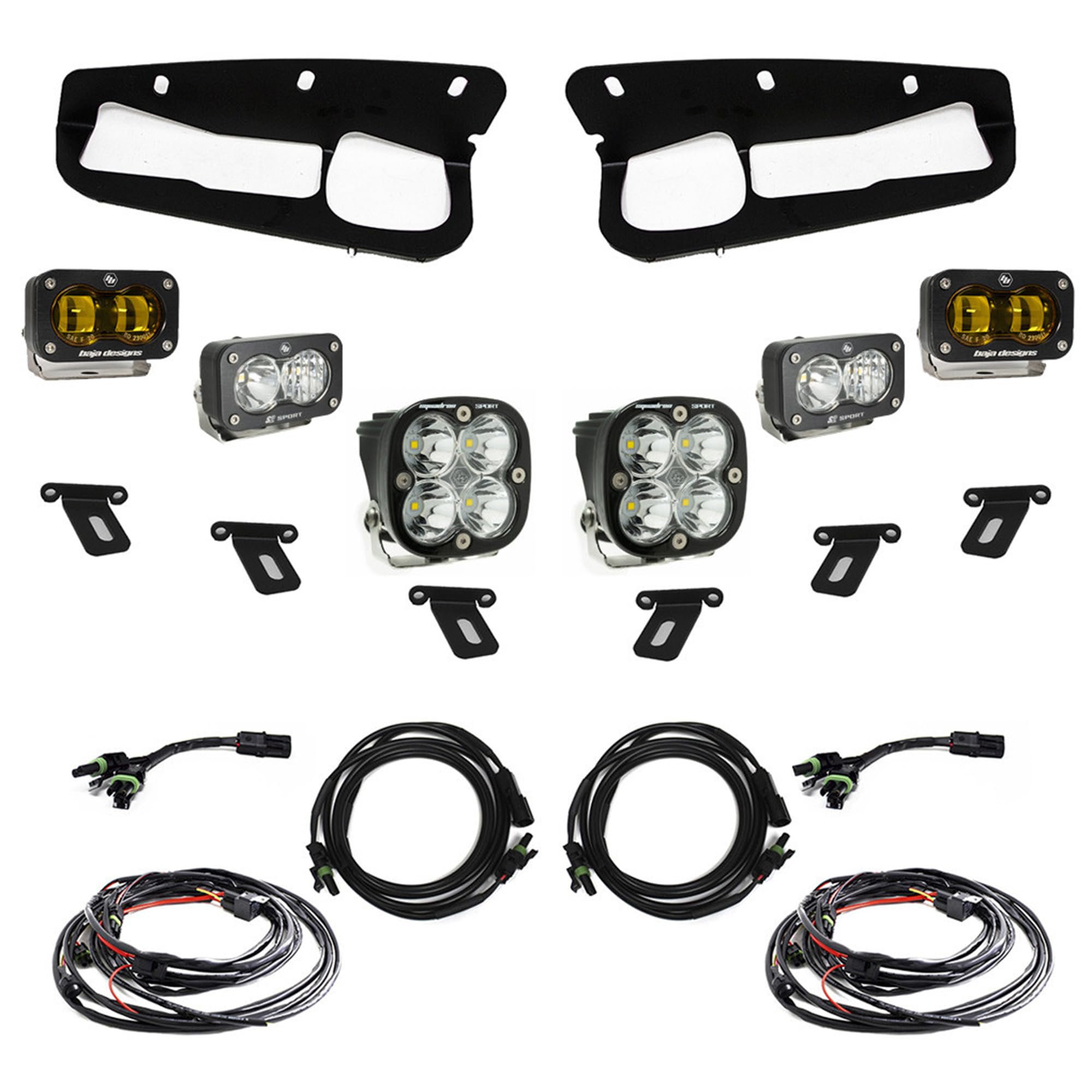Baja Designs Sportsmen S2 SAE Fog Pocket Light Kit for Ford Bronco 2021+ Steel Bumper, Upfitter Harness, 6 PCS LED (Amber)