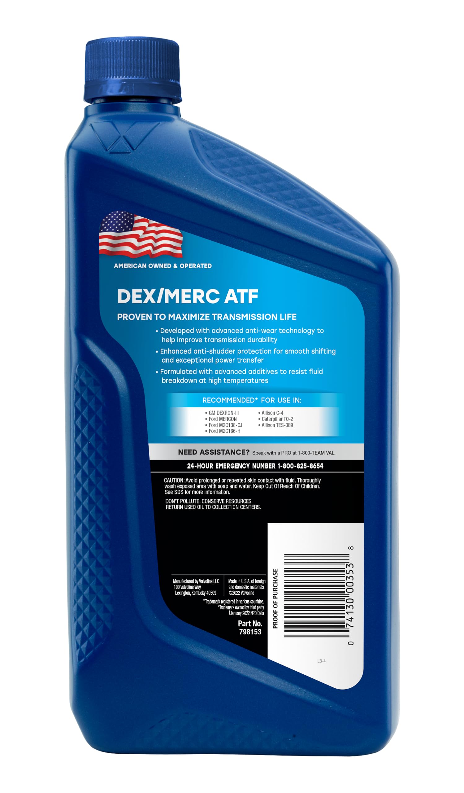 Automatic Transmission Fluid Valvoline DEX/MERC (ATF) 1 QT, Case of 6
