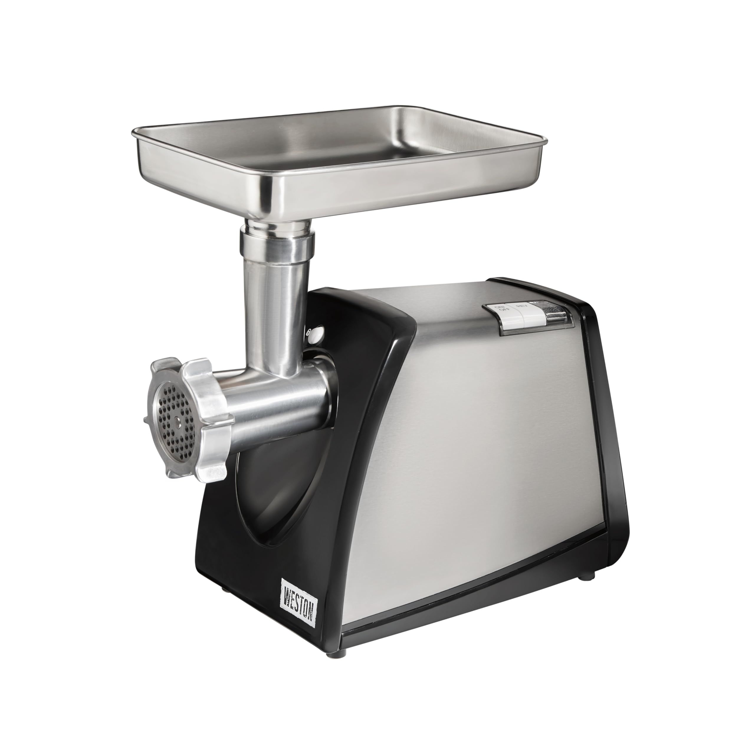 Electric Weston Meat Grinder & Sausage Stuffer, #8 650 Watt, 7/8 HP Motor, Grinds 3 lbs Per Minute, Includes Stainless Steel Grinding Plates, Stainless Steel (33-0801-W)
