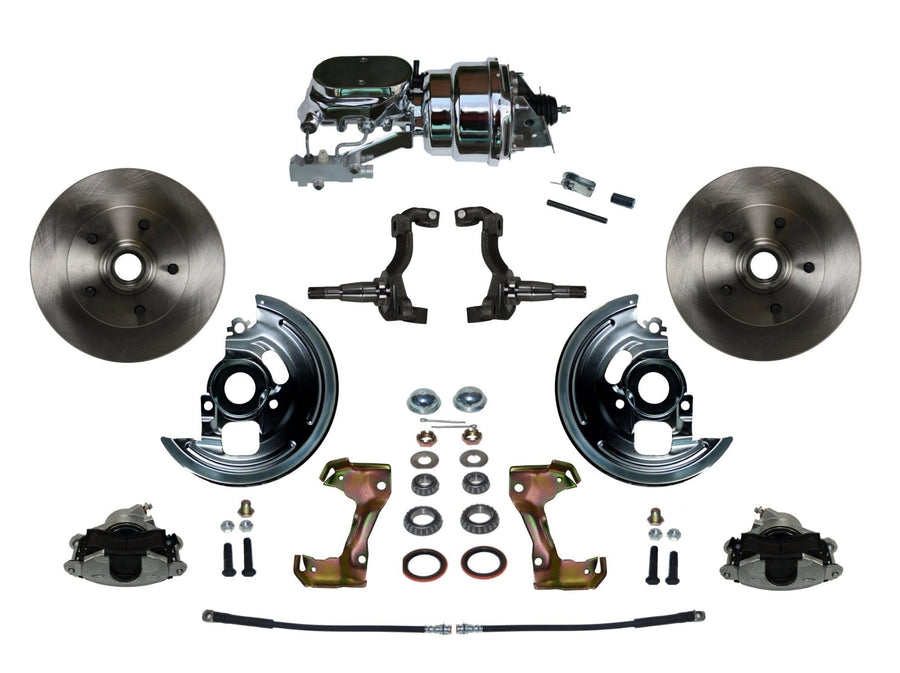 Power LEED BRAKES Front Disc Brake Conversion Kit With 7" Dual Chrome Booster Flat Top Chrome M/C Disc/Drum Side Mount