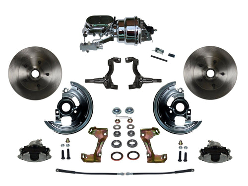 Power LEED BRAKES Front Disc Brake Conversion Kit With 7" Dual Chrome Booster Flat Top Chrome M/C Disc/Disc Side Mount