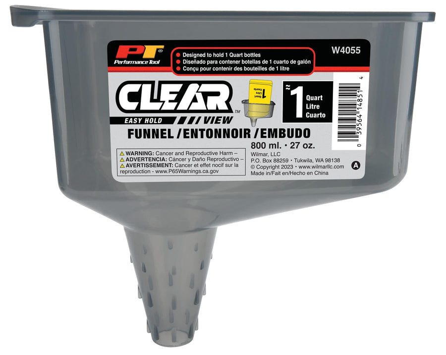 W4055 Performance Tool Clear View Easy Hold Funnel 2 Pint - Hands-Free Oil Changes, Secure Fit, Easy Monitoring