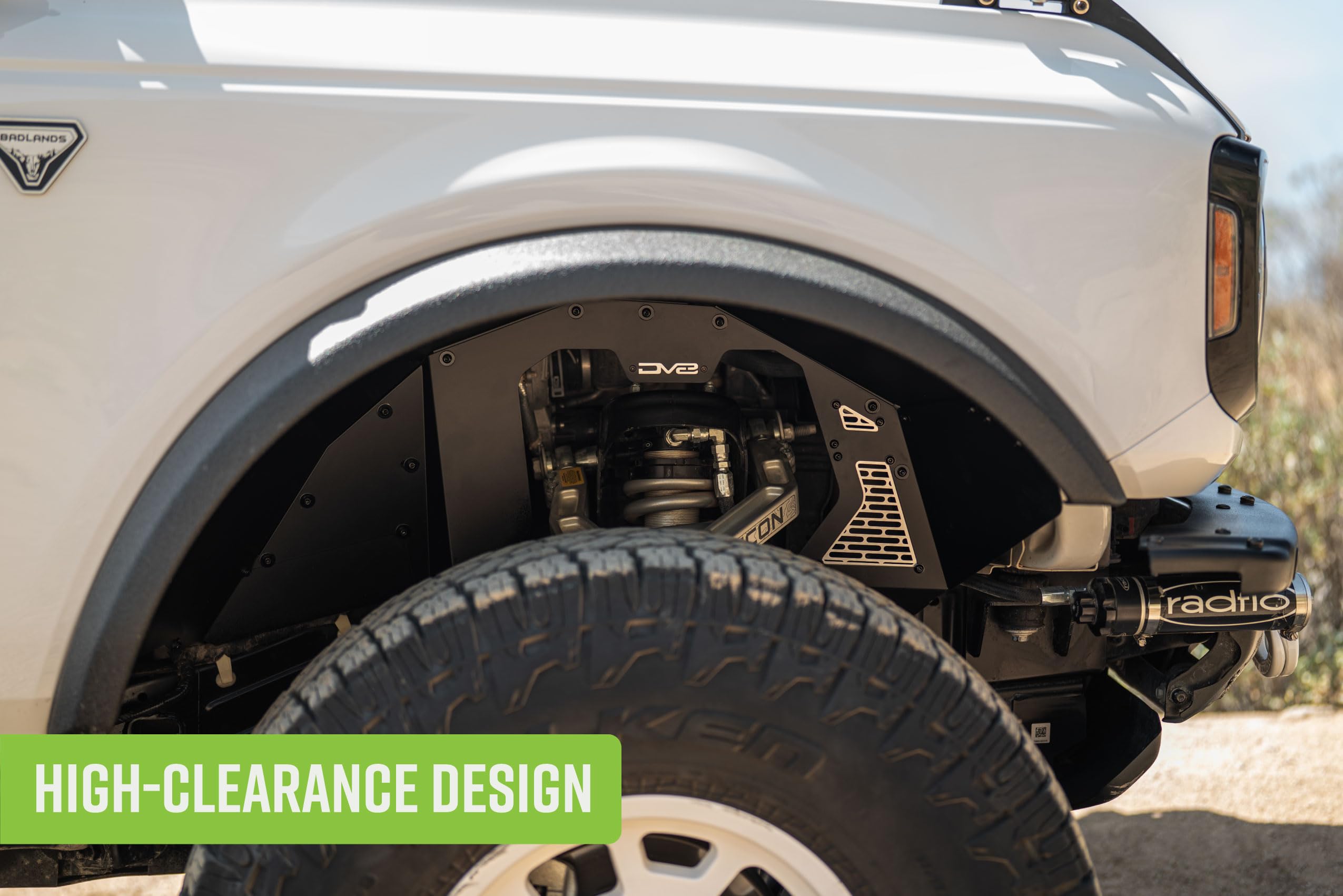 DV8 Offroad Front Fenders Inner for 2021-2025 Ford Bronco | Increases Airflow to Engine | High-Clearance Design | Lightweight & Durable Aluminum Construction | Fully Bolt-On Installation