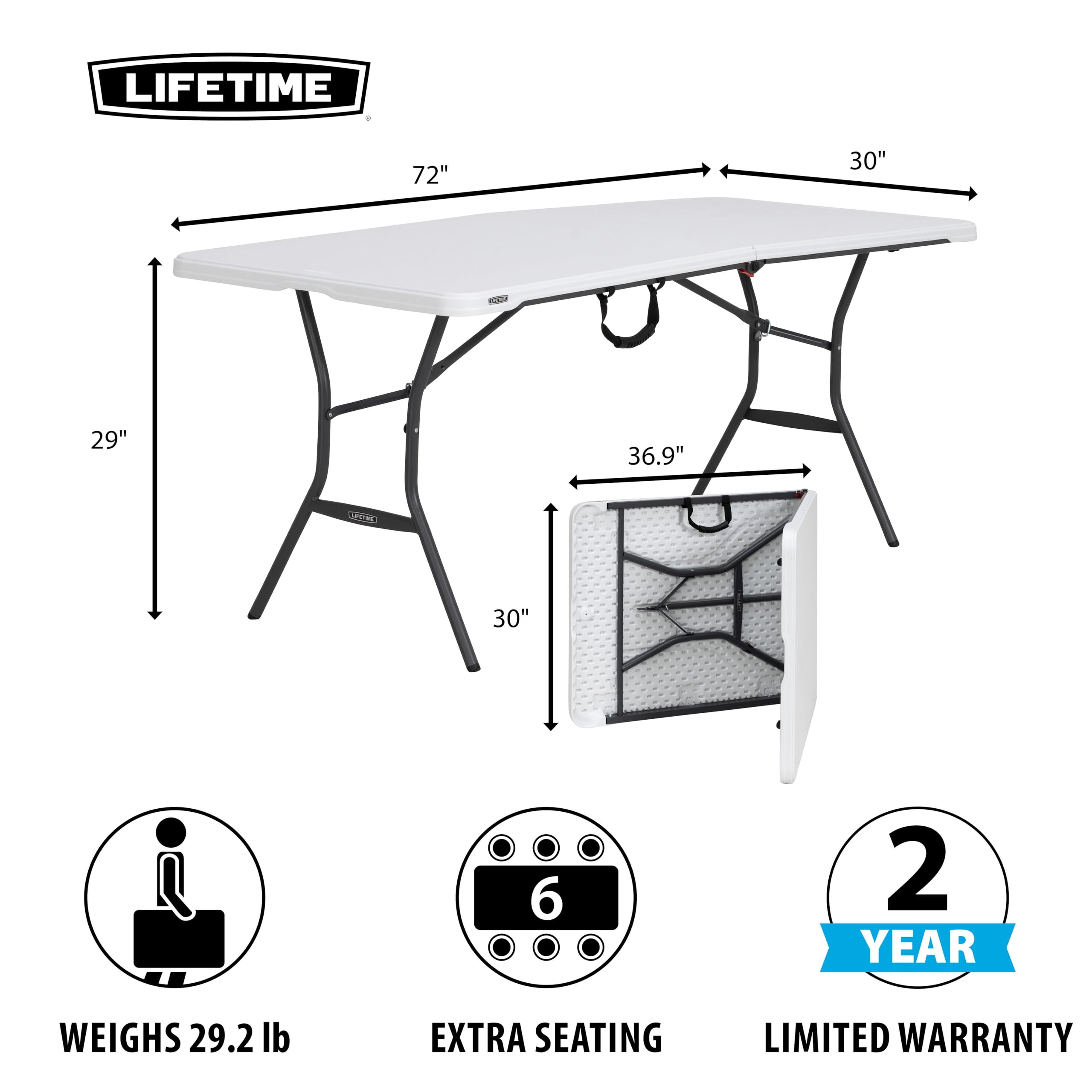 6-Foot Lifetime Fold in Half Table, Light Commercial, White Granite