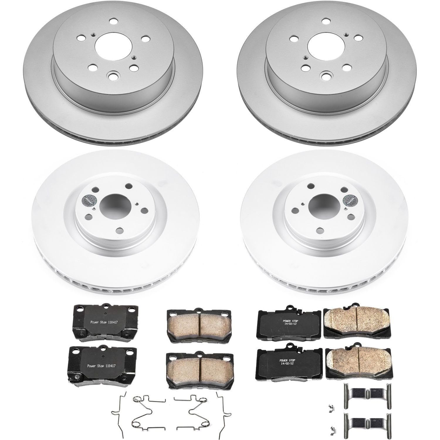Coated Power Stop CRK5869 Brake Rotor and Ceramic Brake Pads- Front & Rear